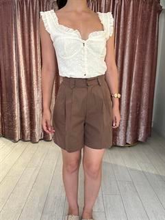 Yüksel Bel Bermuda Şort Kahverengi