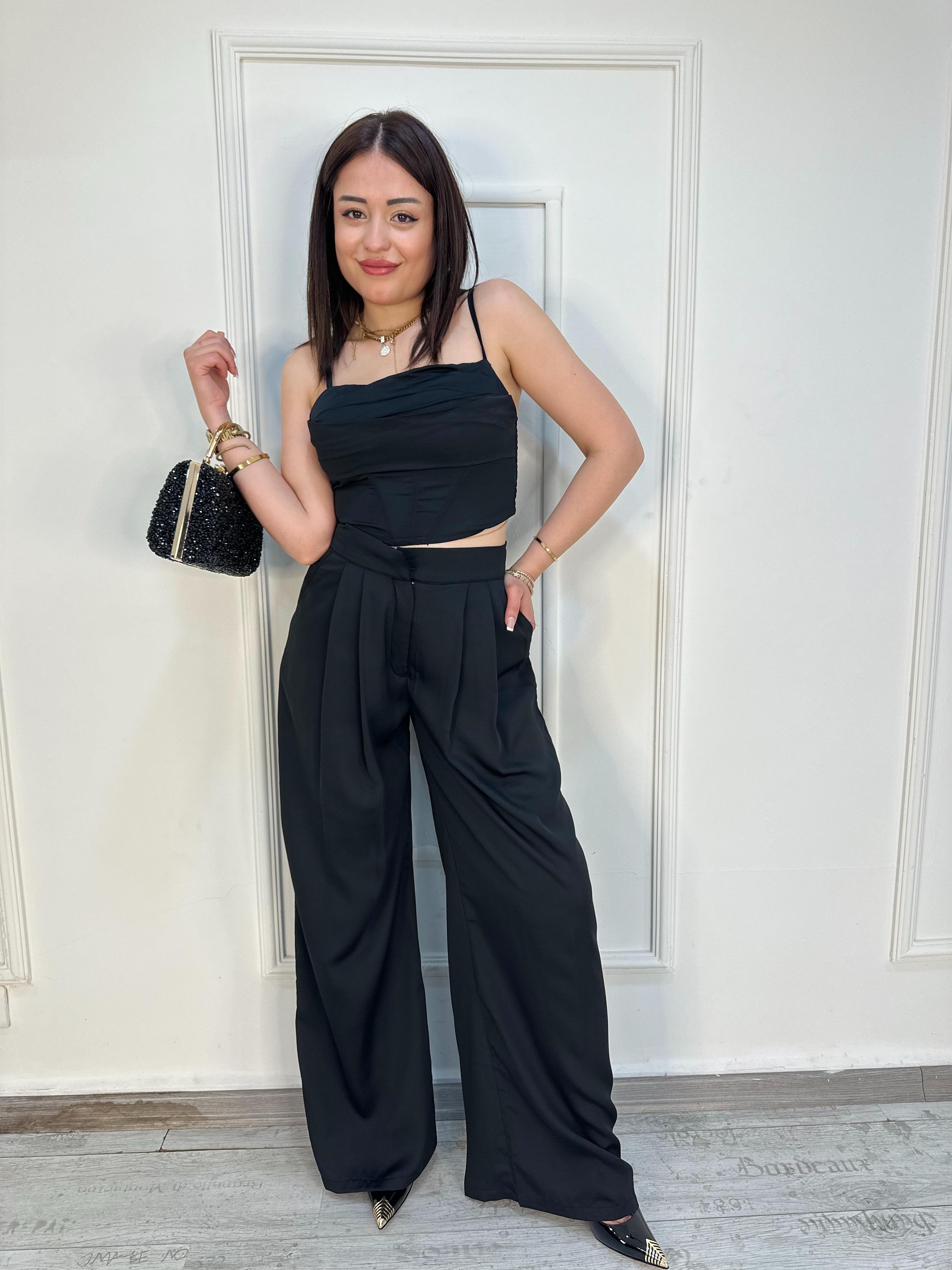  Saten Kumaş İkili Takım Siyah