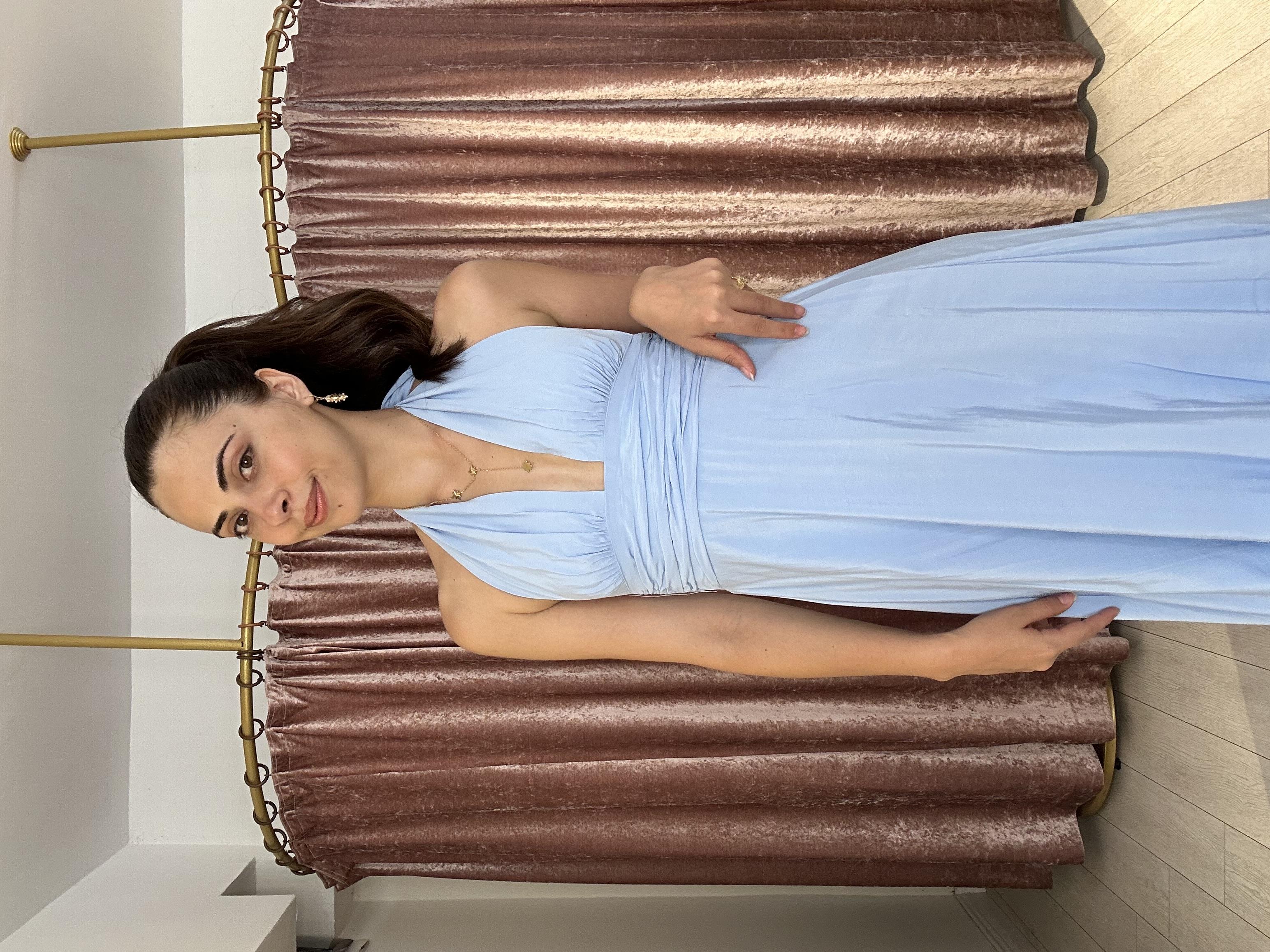 12013 Boyundan Bağlamalı Uzun Elbise Mavi 