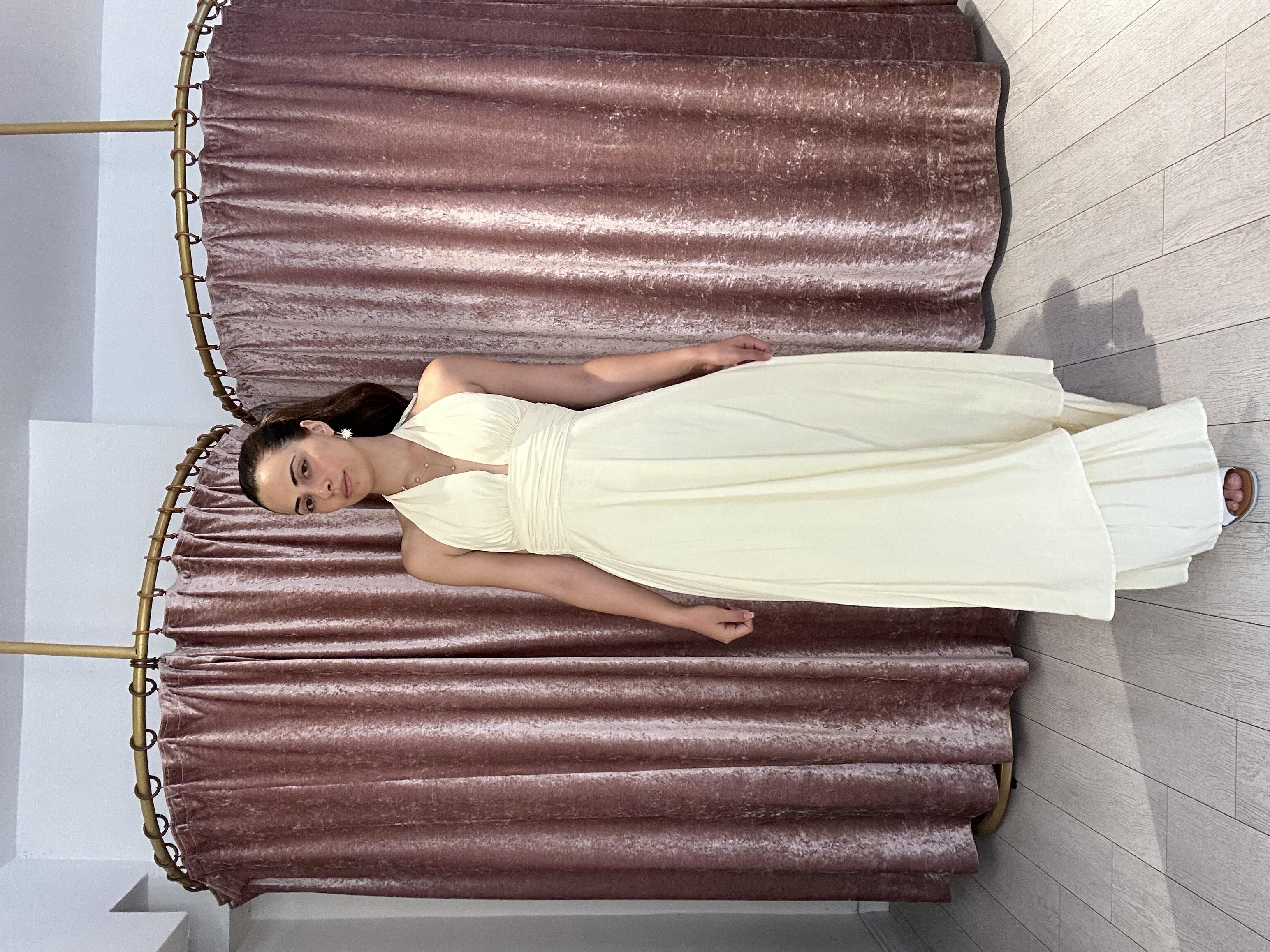 12013 Boyundan Bağlamalı Uzun Elbise Sarı 