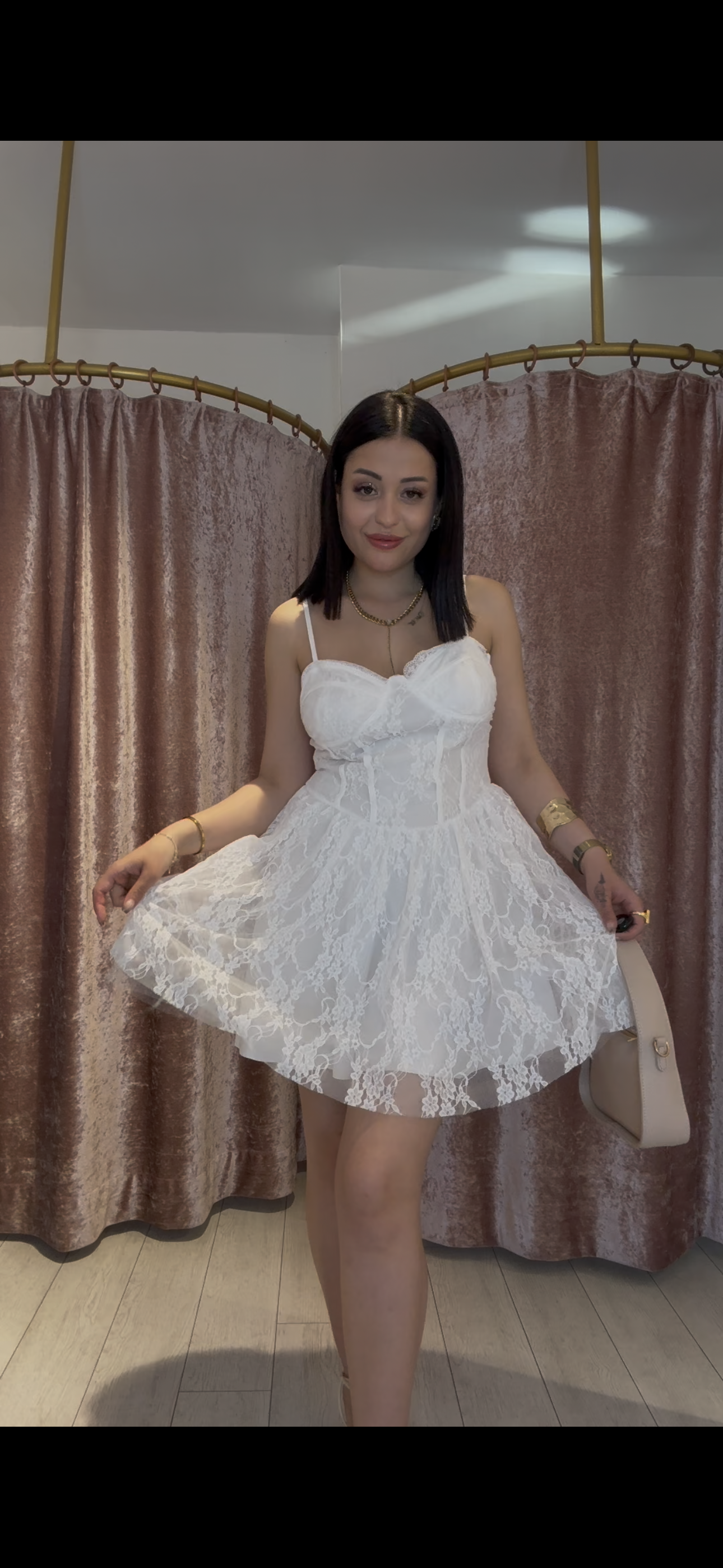 Dantel Detay Gece Elbisesi Beyaz