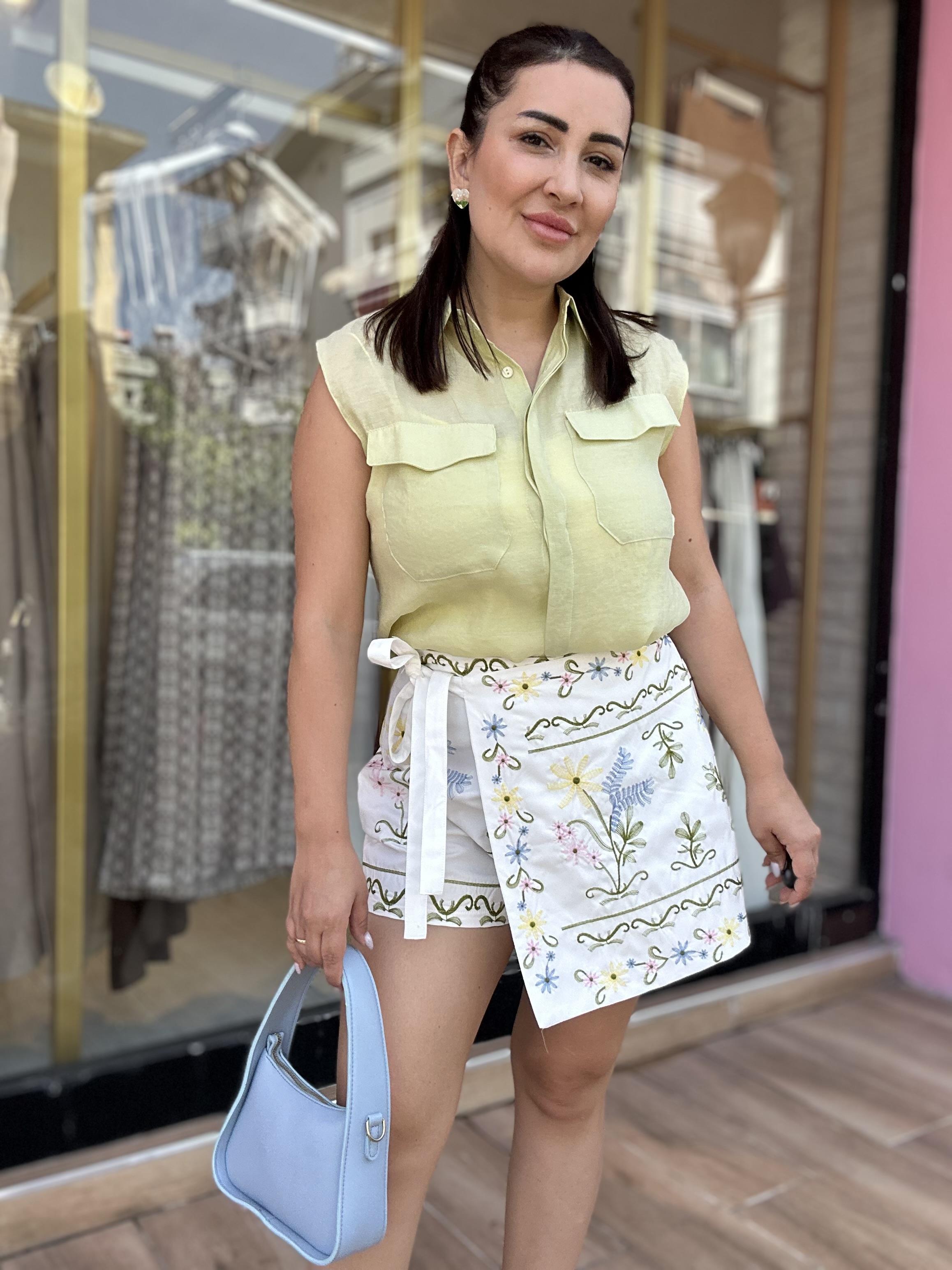 Körük Cepli Kolsuz İnce Gömlek Açık Yeşil