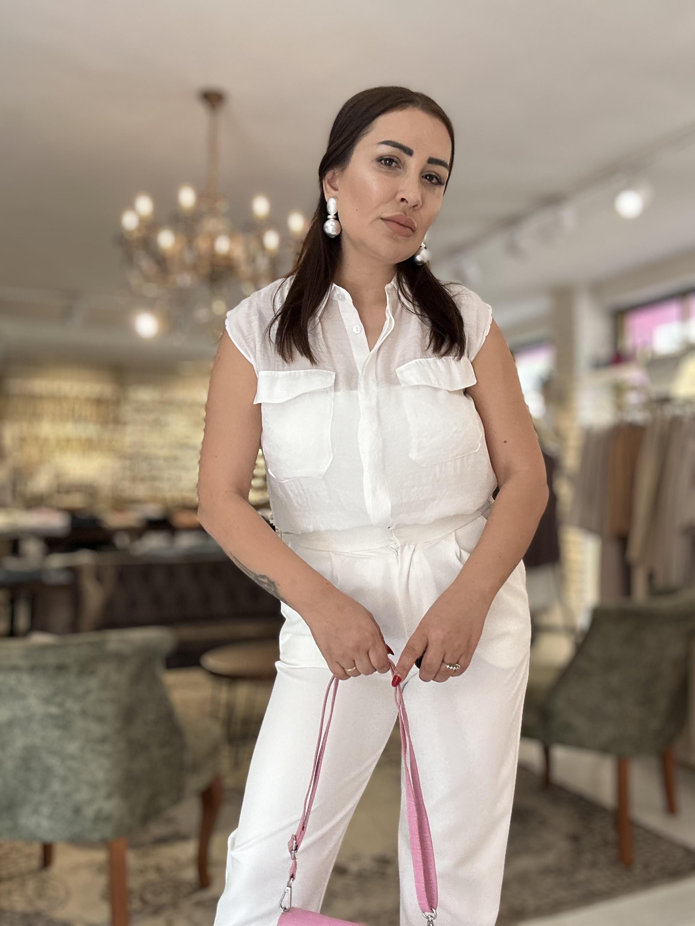 Körük Cepli Kolsuz İnce Gömlek Beyaz