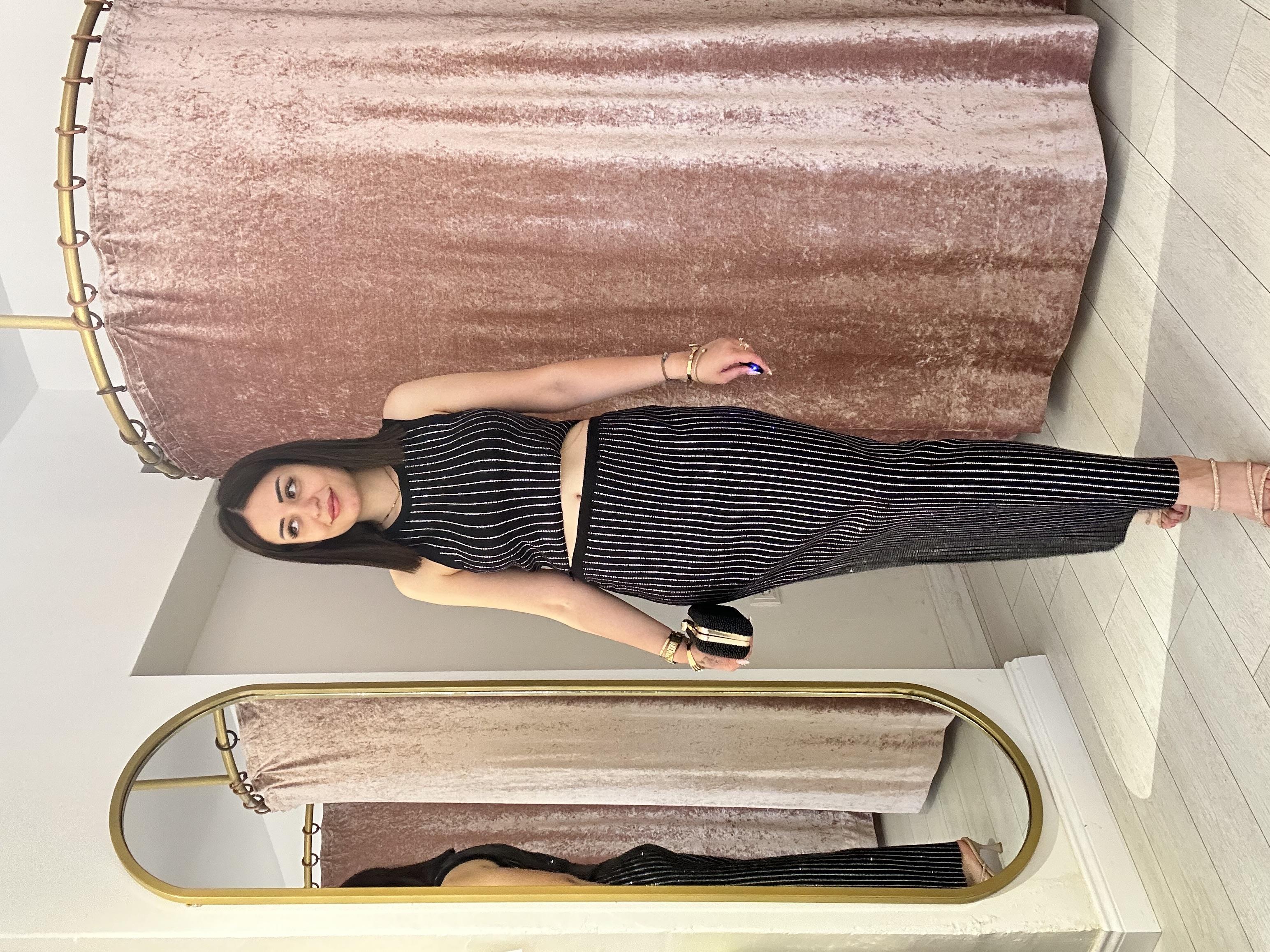 Şerit Taş Detaylı Triko Etekli Takım Siyah