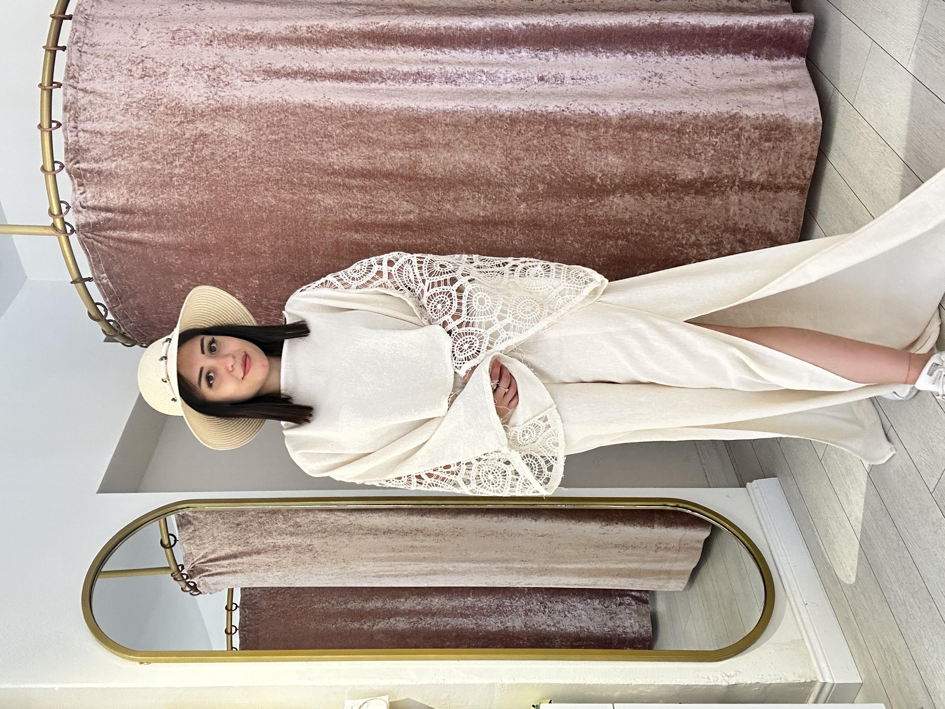 Sırt Detay Keten Takım Bej