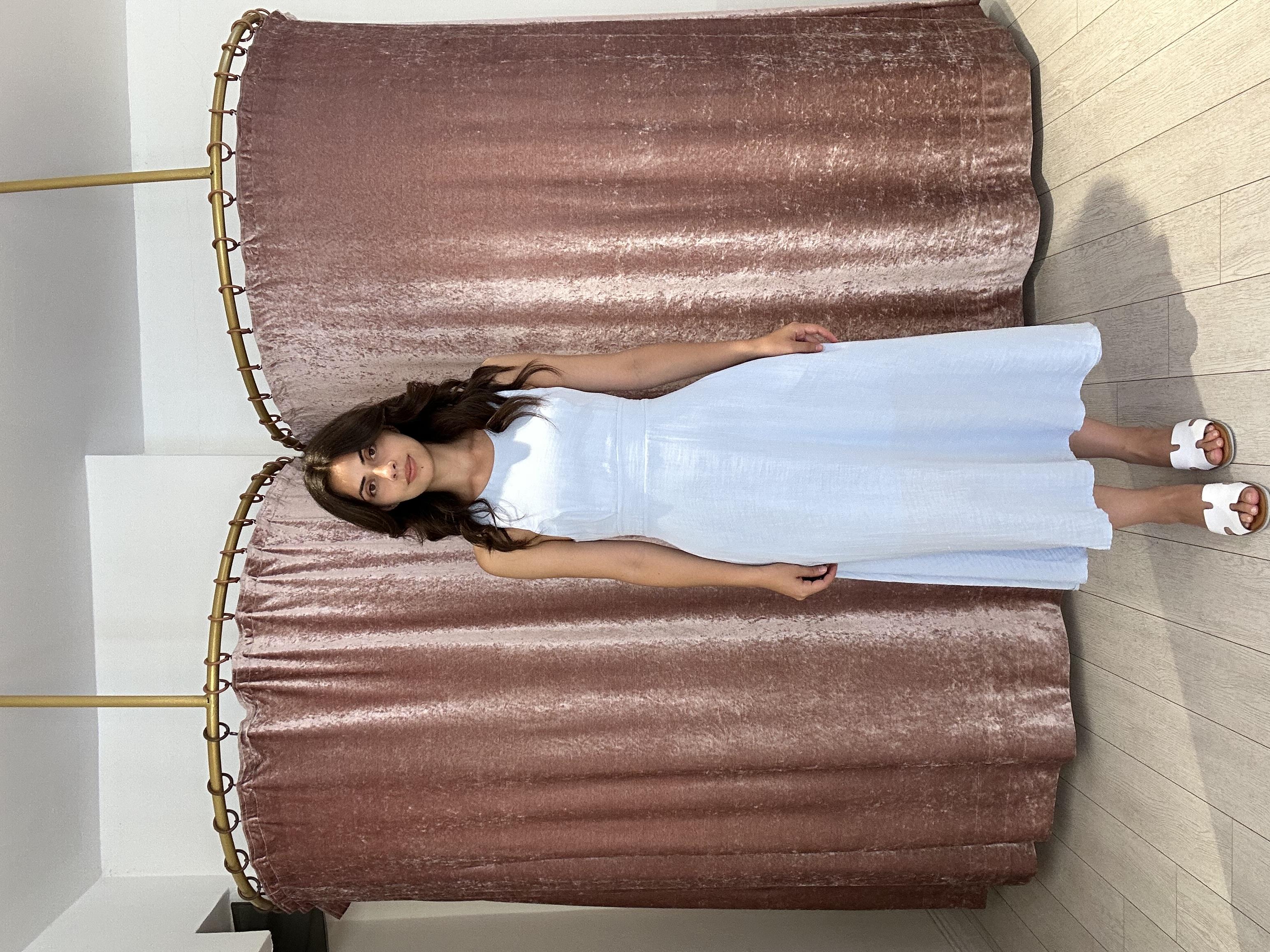 Sırt Detay Müslin Kumaş Midi Elbise Açık Mavi 