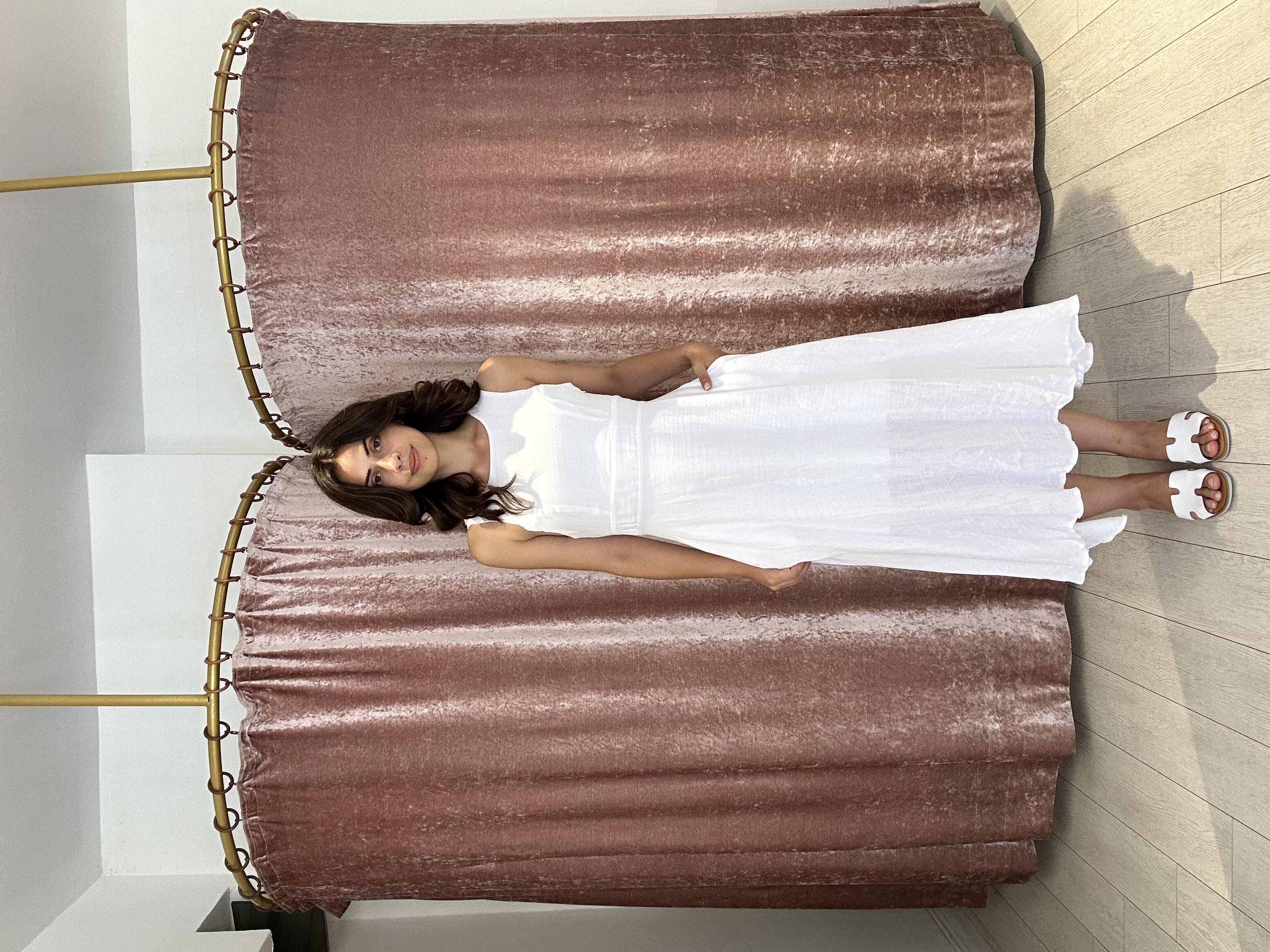 Sırt Detay Müslin Kumaş Midi Elbise Beyaz 