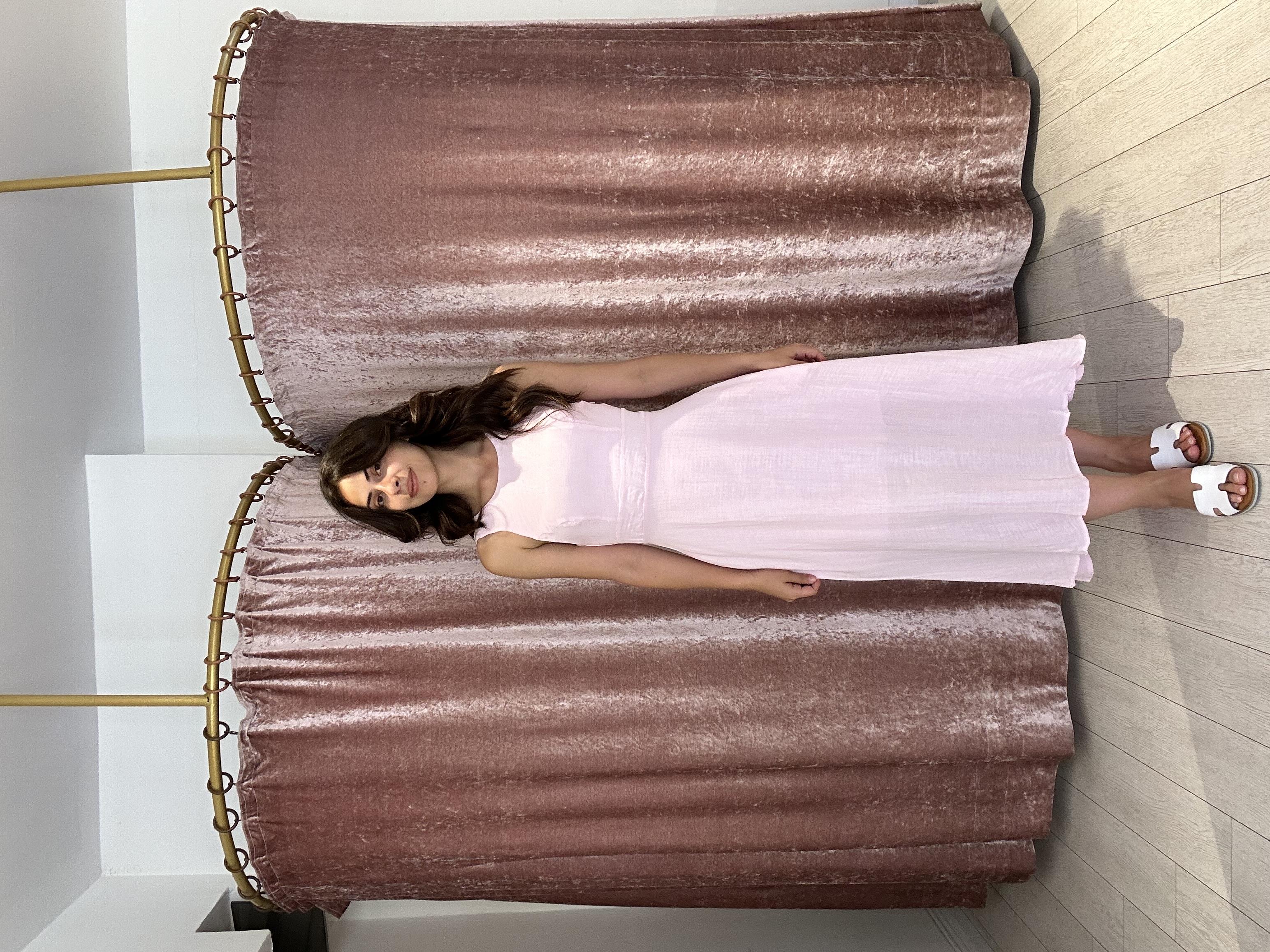 Sırt Detay Müslin Kumaş Midi Elbise Pembe 