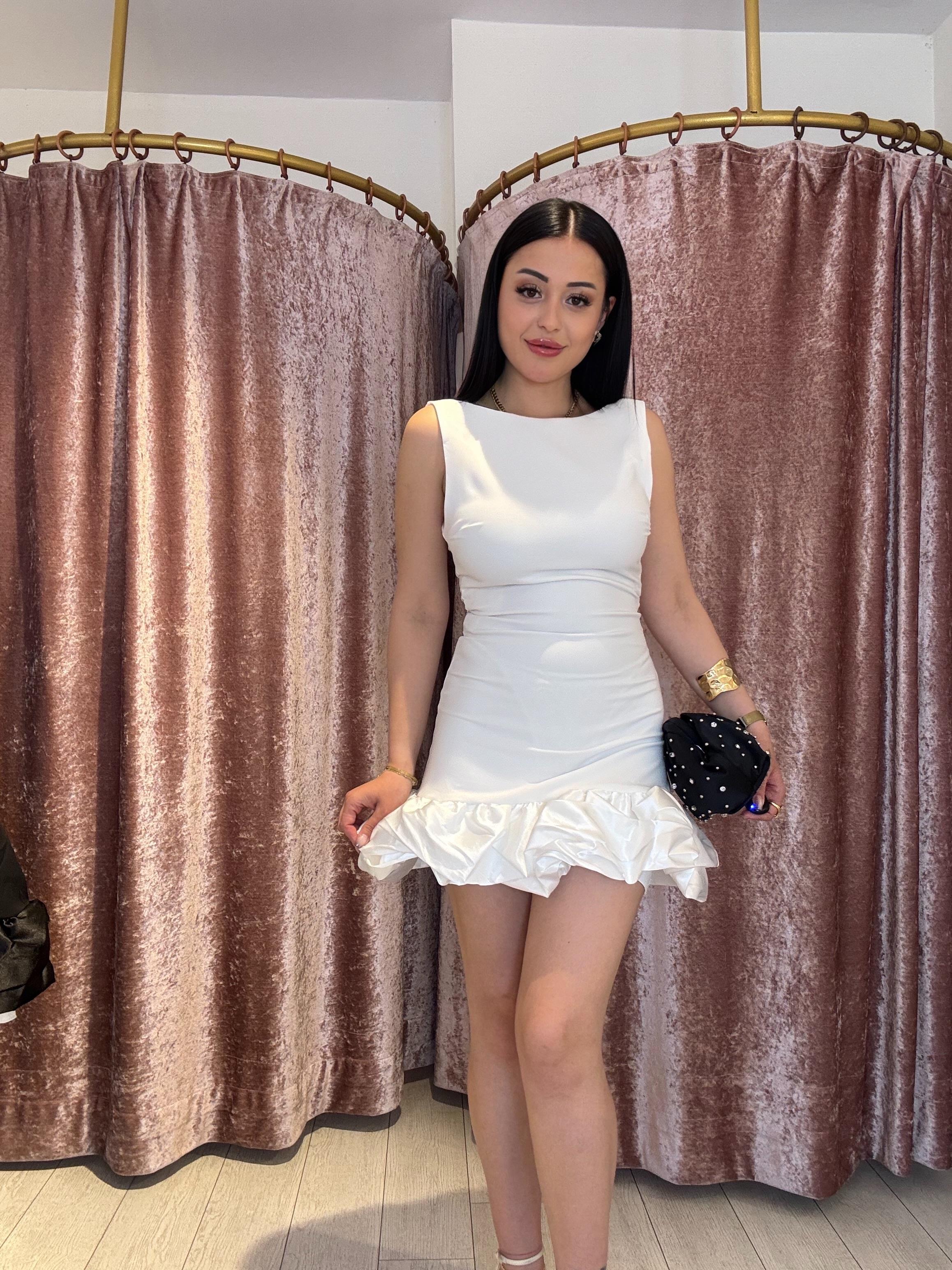 Sort Detay Balon Elbise Beyaz