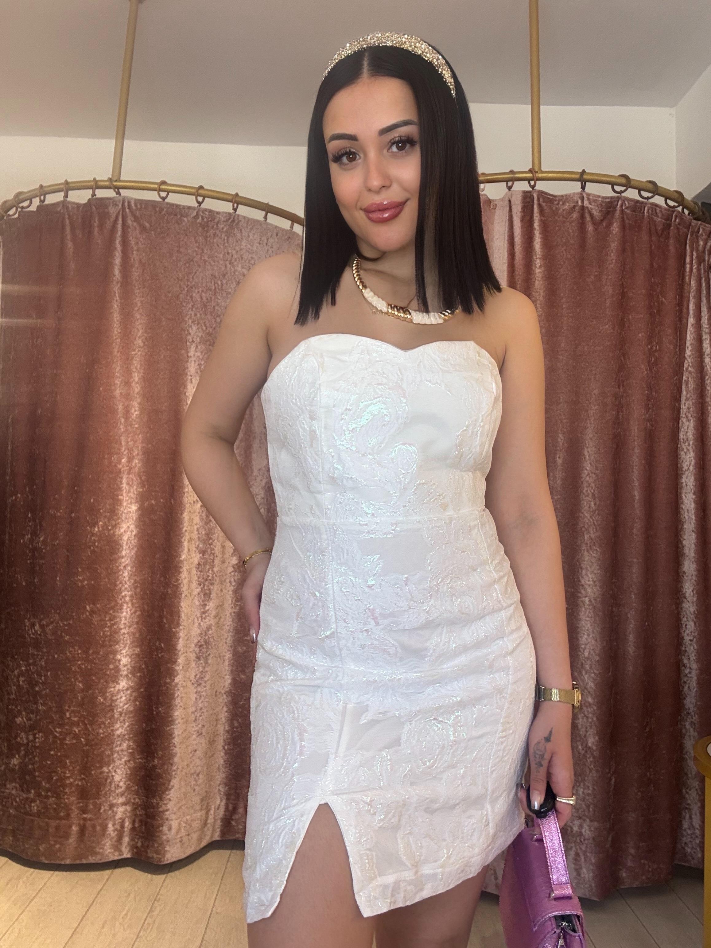 Straplez Mini Elbise Beyaz