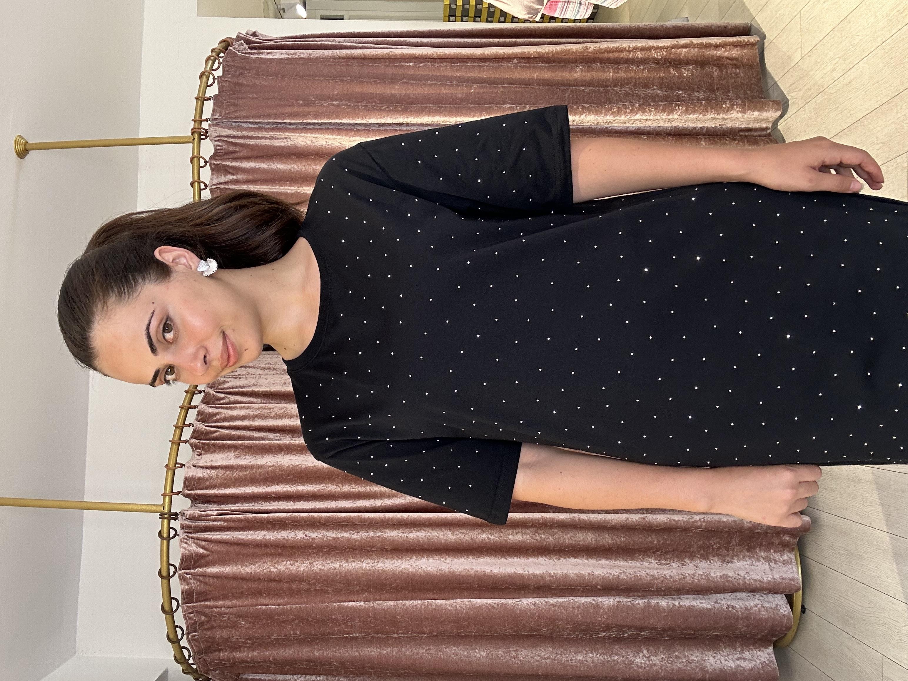 Taşlı Bisiklet Yaka Yırtmaçlı Spor Elbise Siyah 