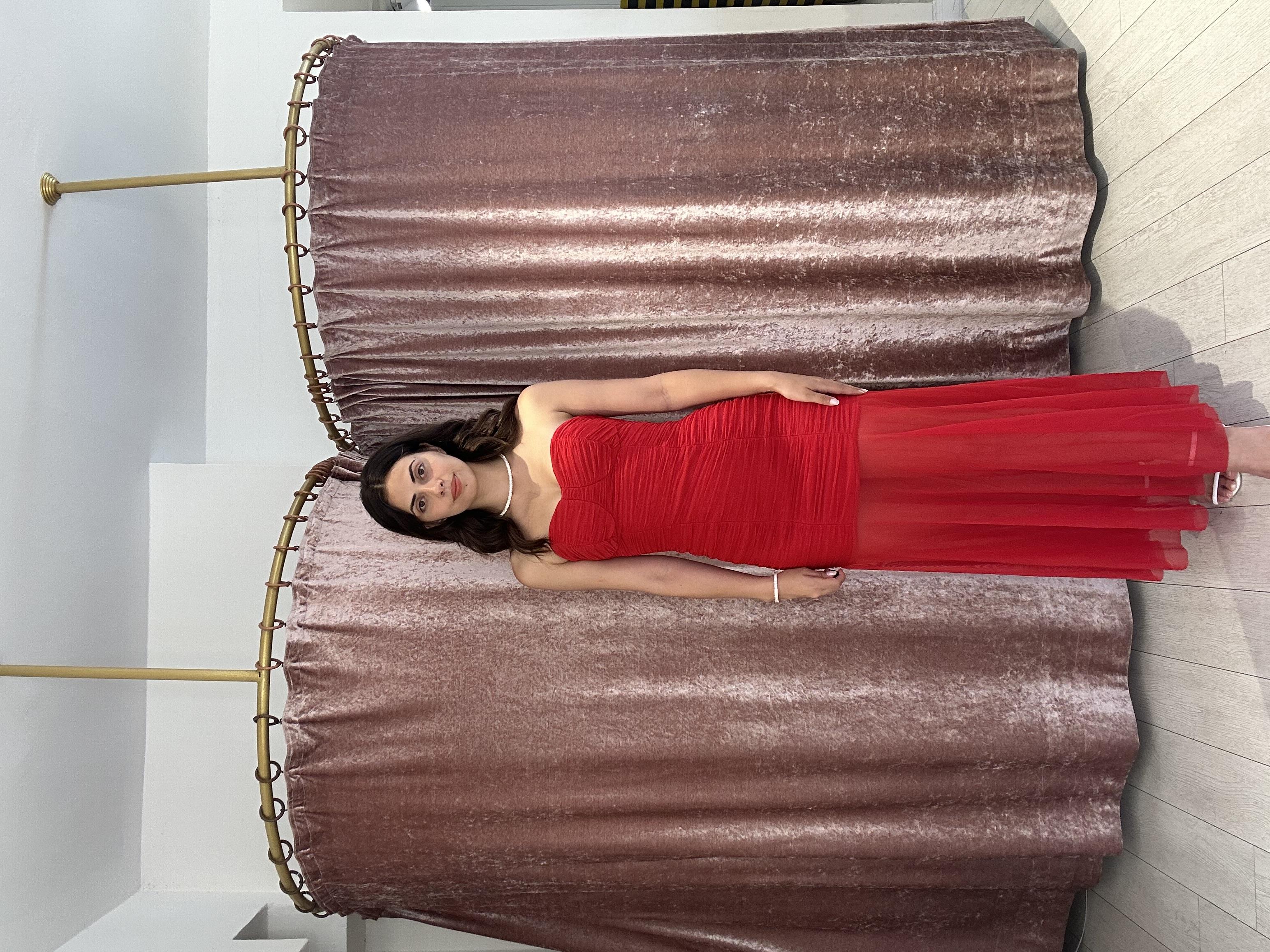 Tül Uzun Elbise Kırmızı 