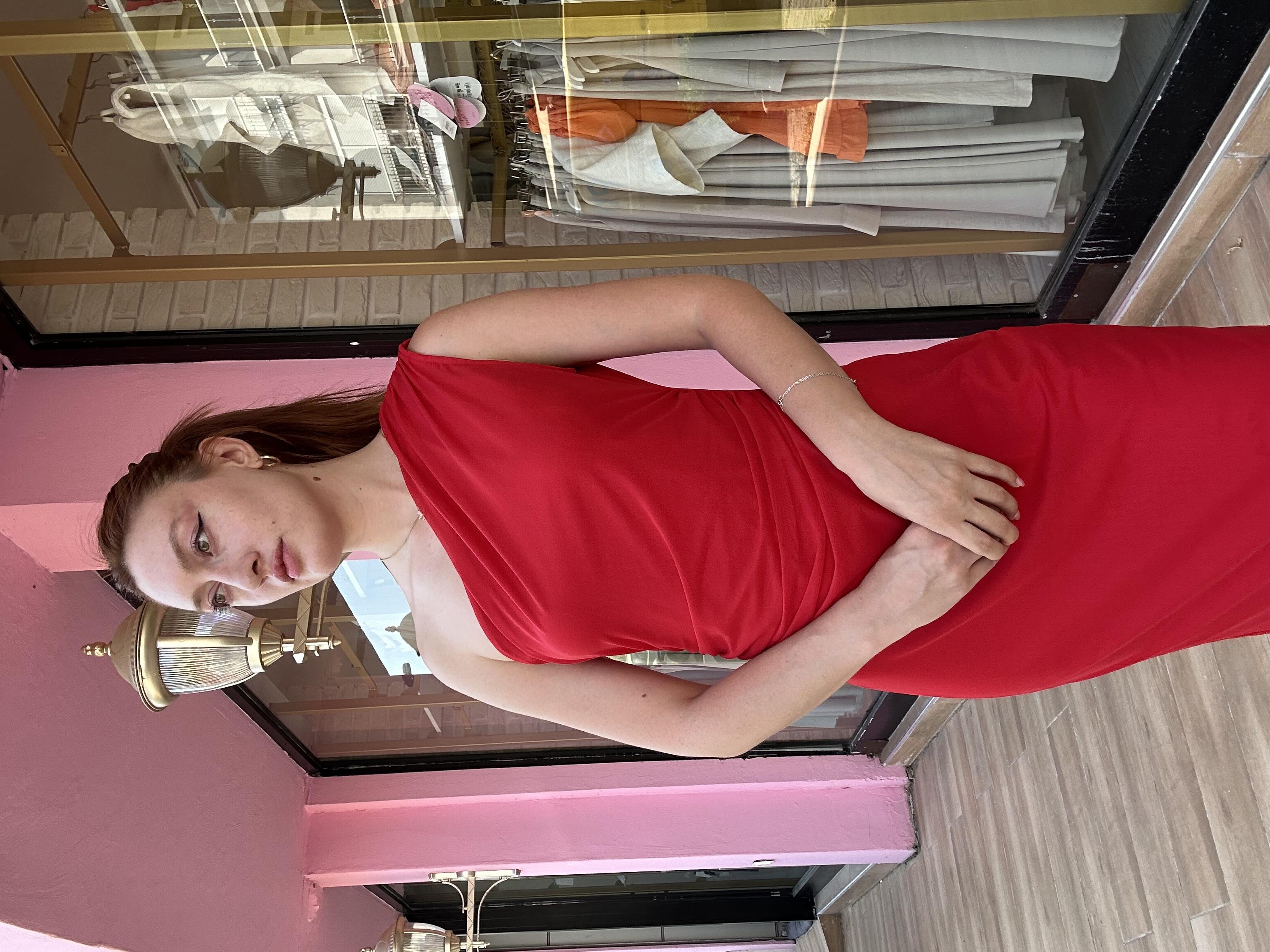 Uzun Astarlı Tül Elbise Kırmızı