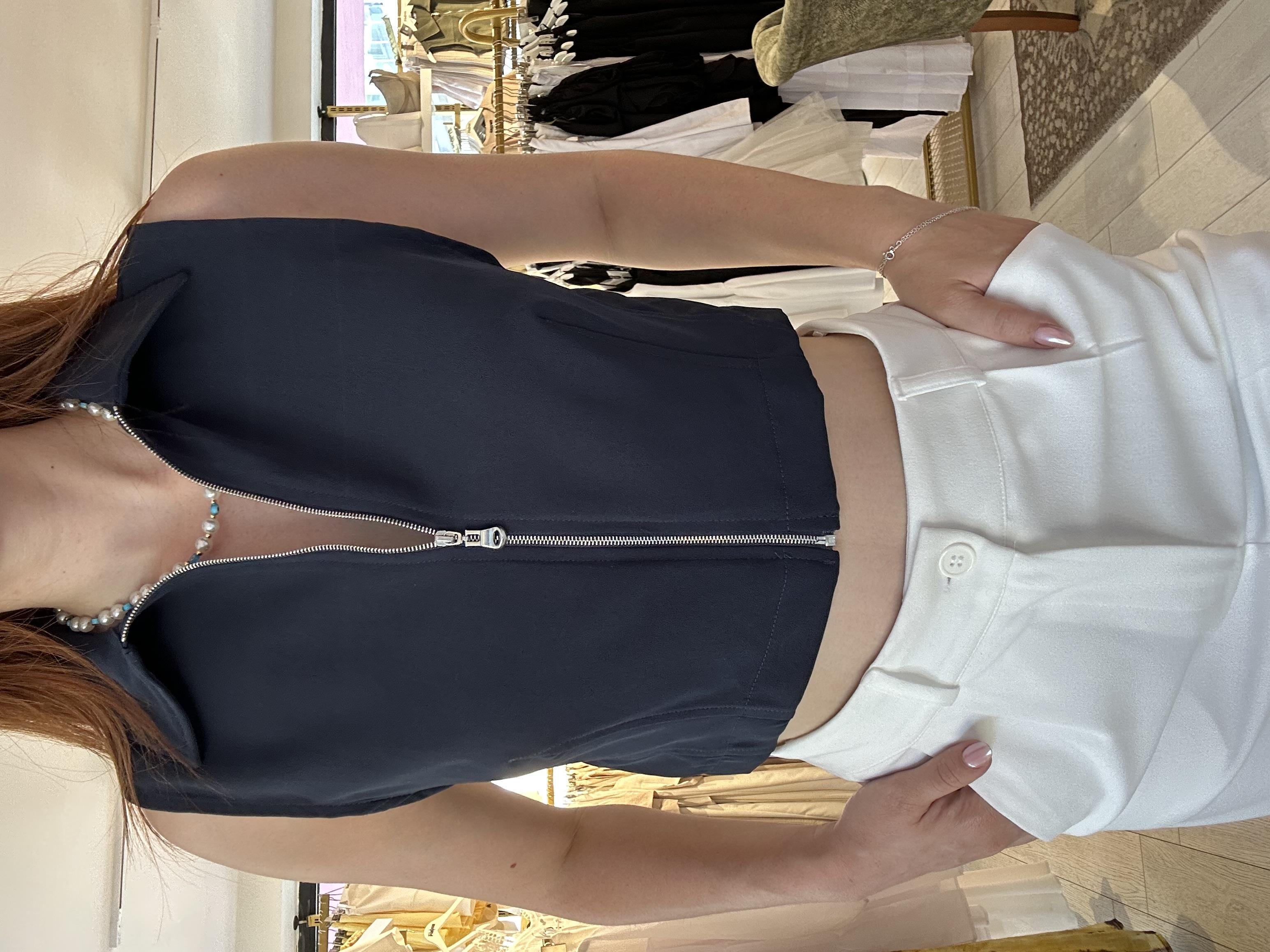 Yakalı Fermuarlı Crop Lacivert