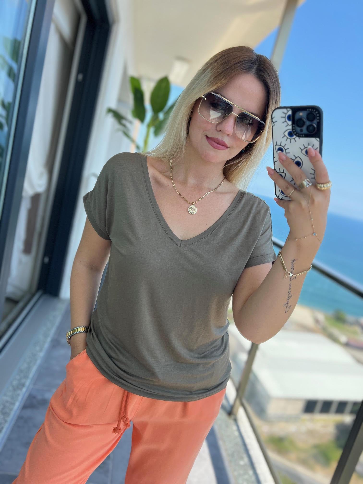 002 Ön V Arka V Tshirt HAKİ YEŞİL