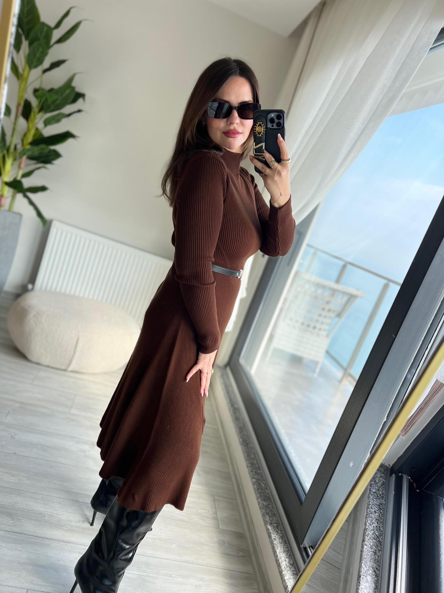 004 Kemerli Elbise KAHVE