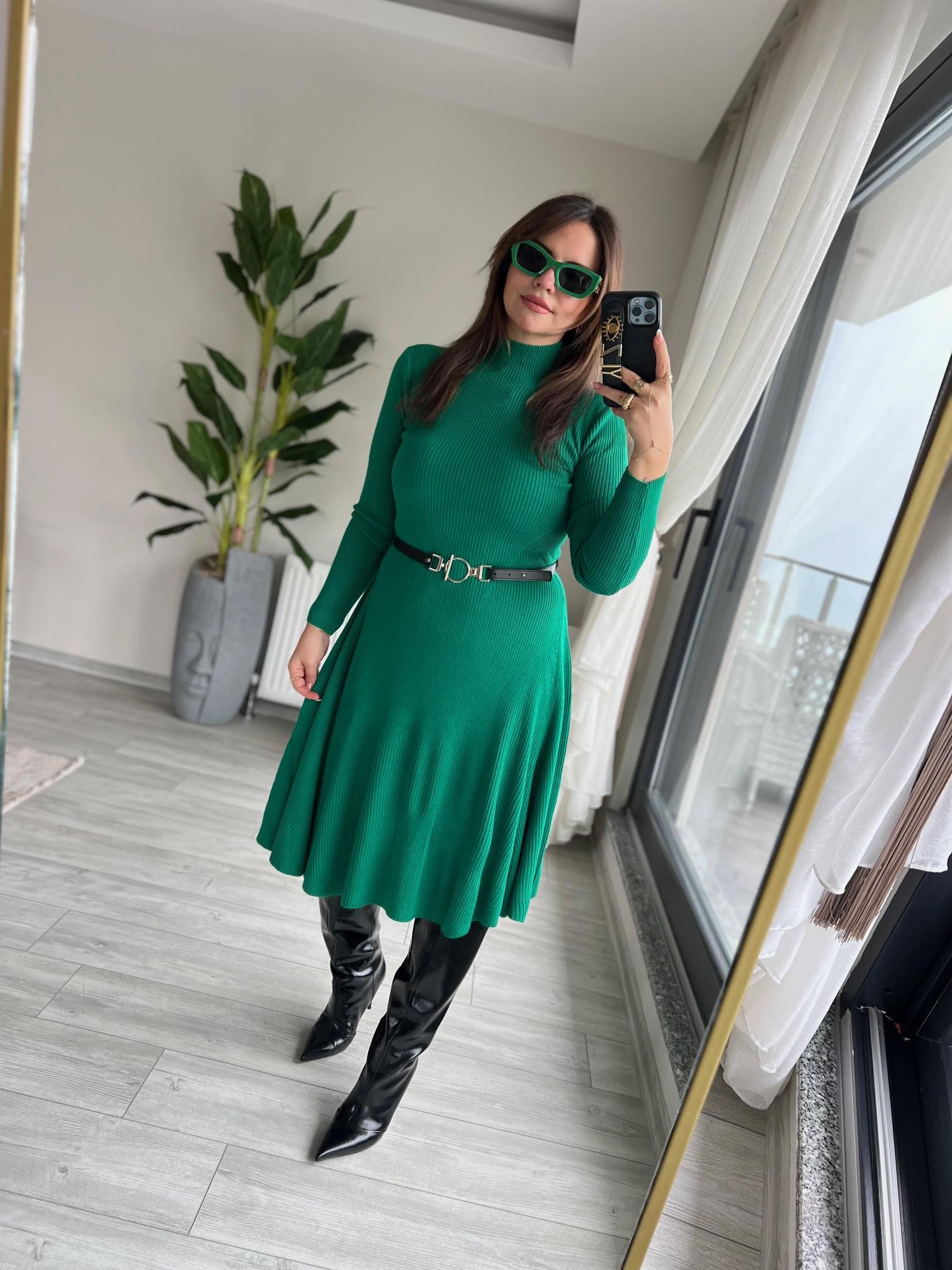 004 Kemerli Elbise YEŞİL