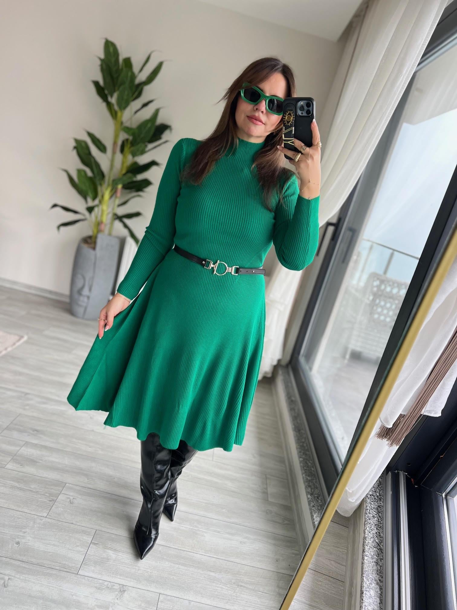 004 Kemerli Elbise YEŞİL