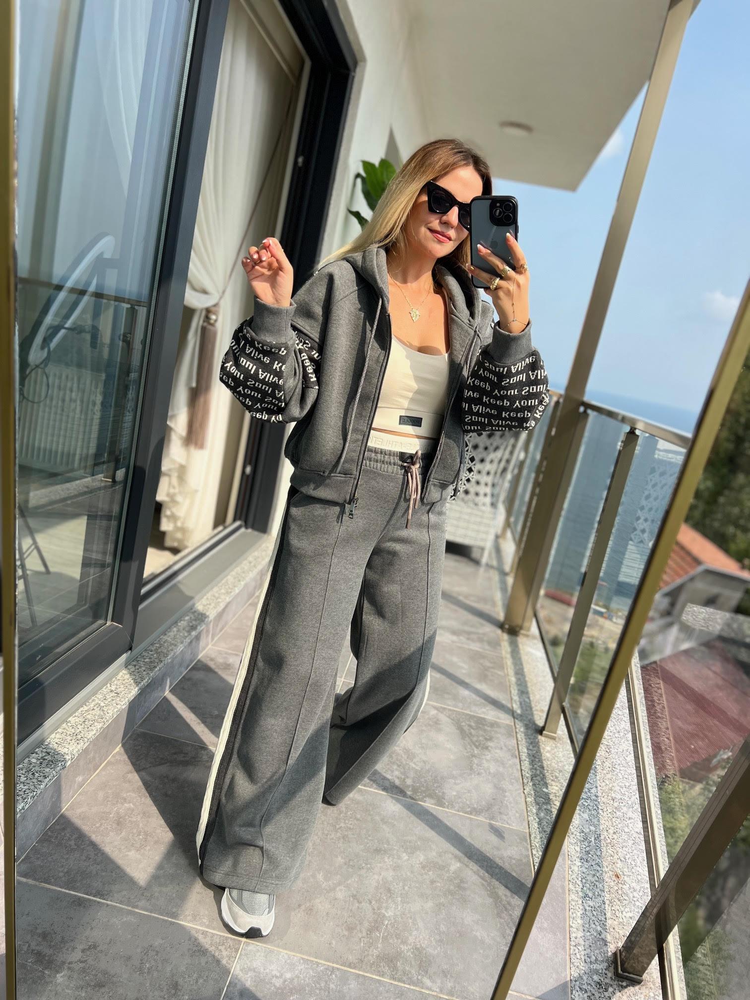 004 Yan Triko Detaylı 3lü Takım ANTRESİT