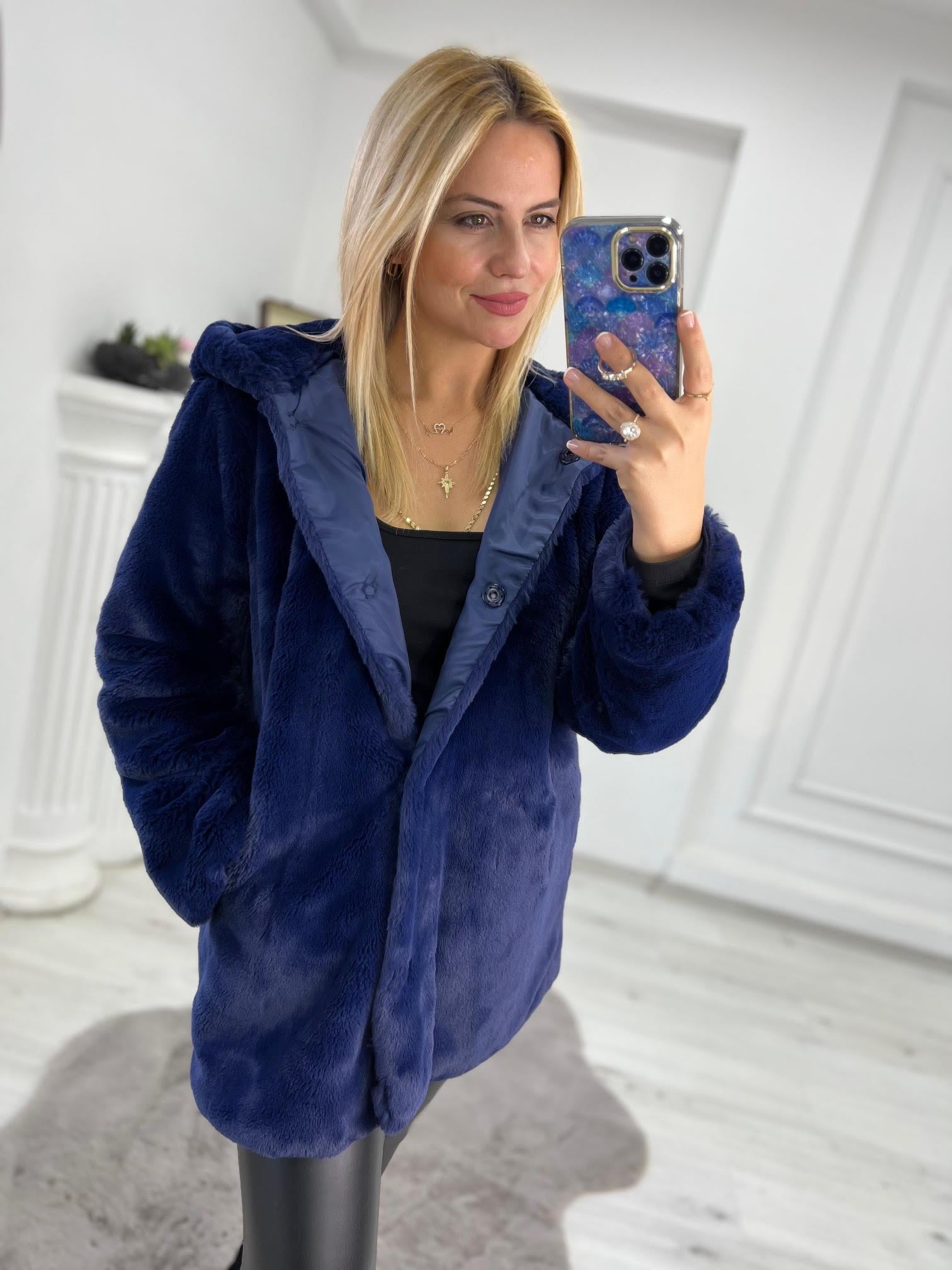 01 Peluş Mont LACİVERT
