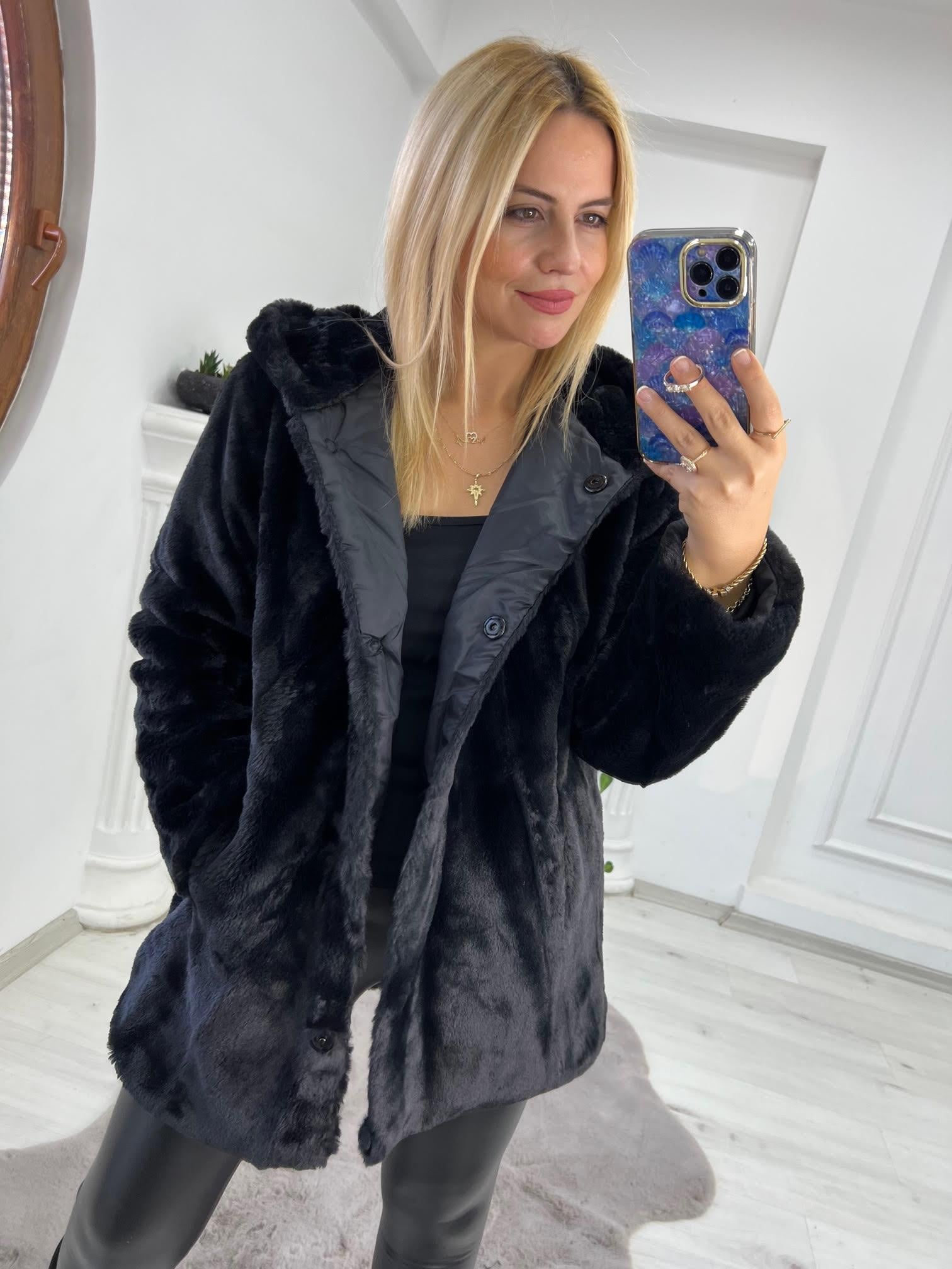 01 Peluş Mont SİYAH