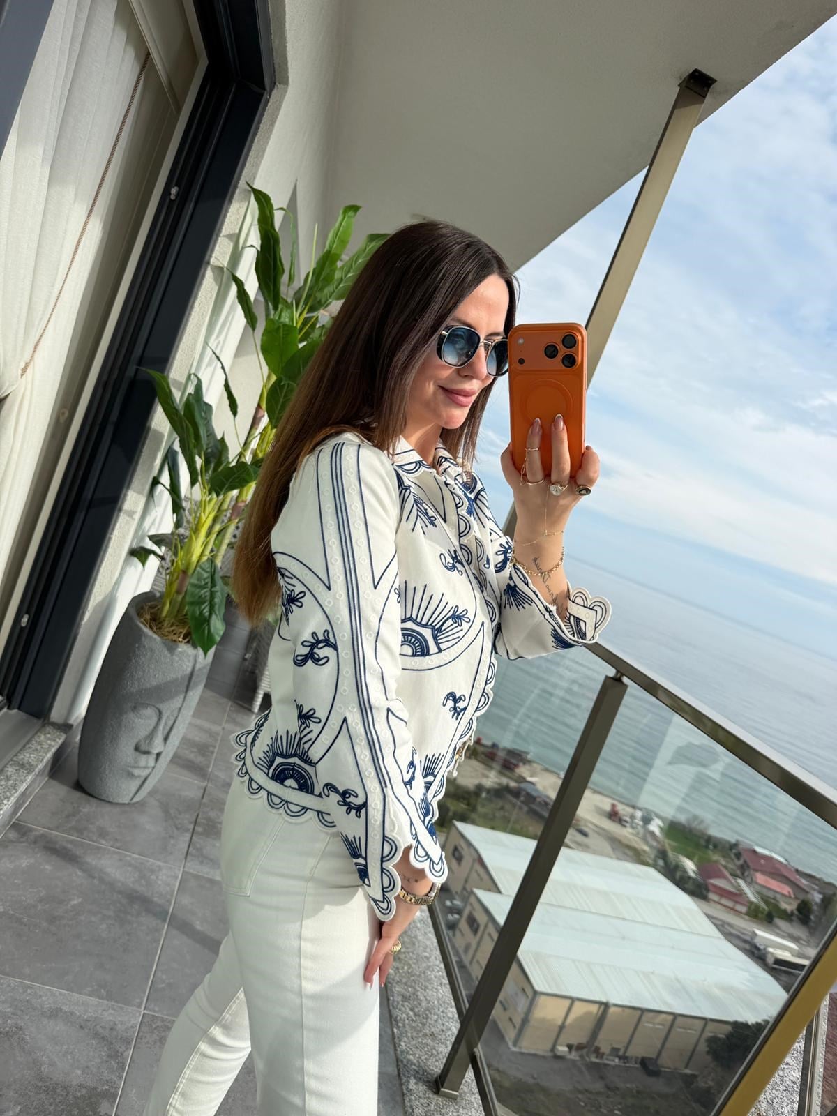 010 Göz Desen Nakışlı Ceket EKRU