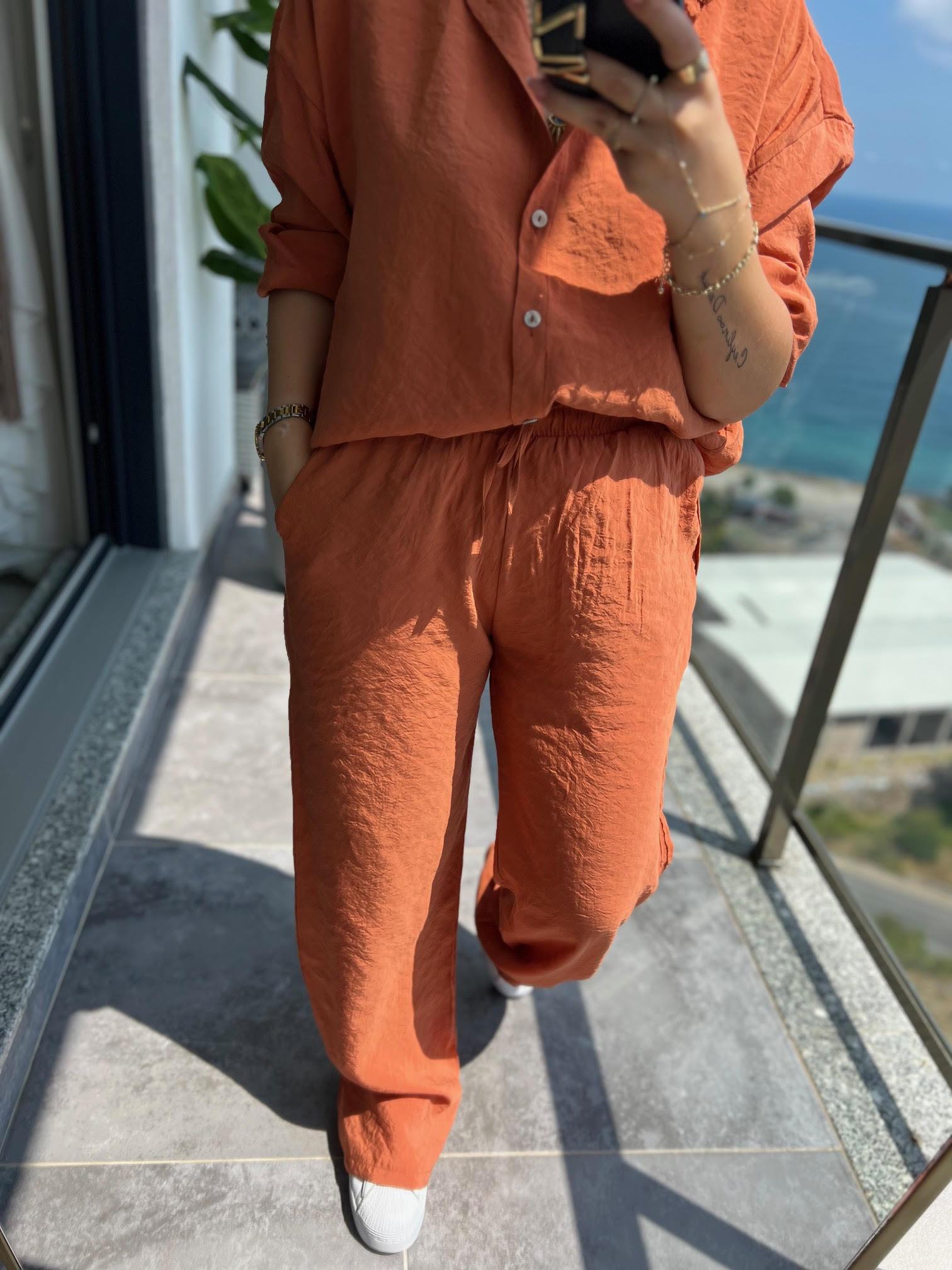 0173 Tencel Gömlek Pantolon Takım KİREMİT
