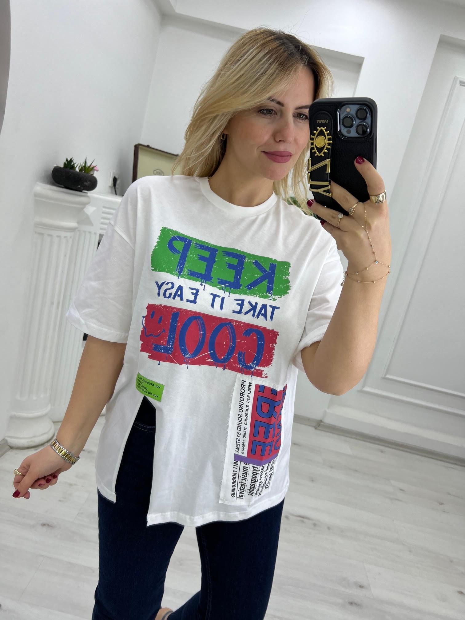 0230 Baskılı Tshirt EKRU
