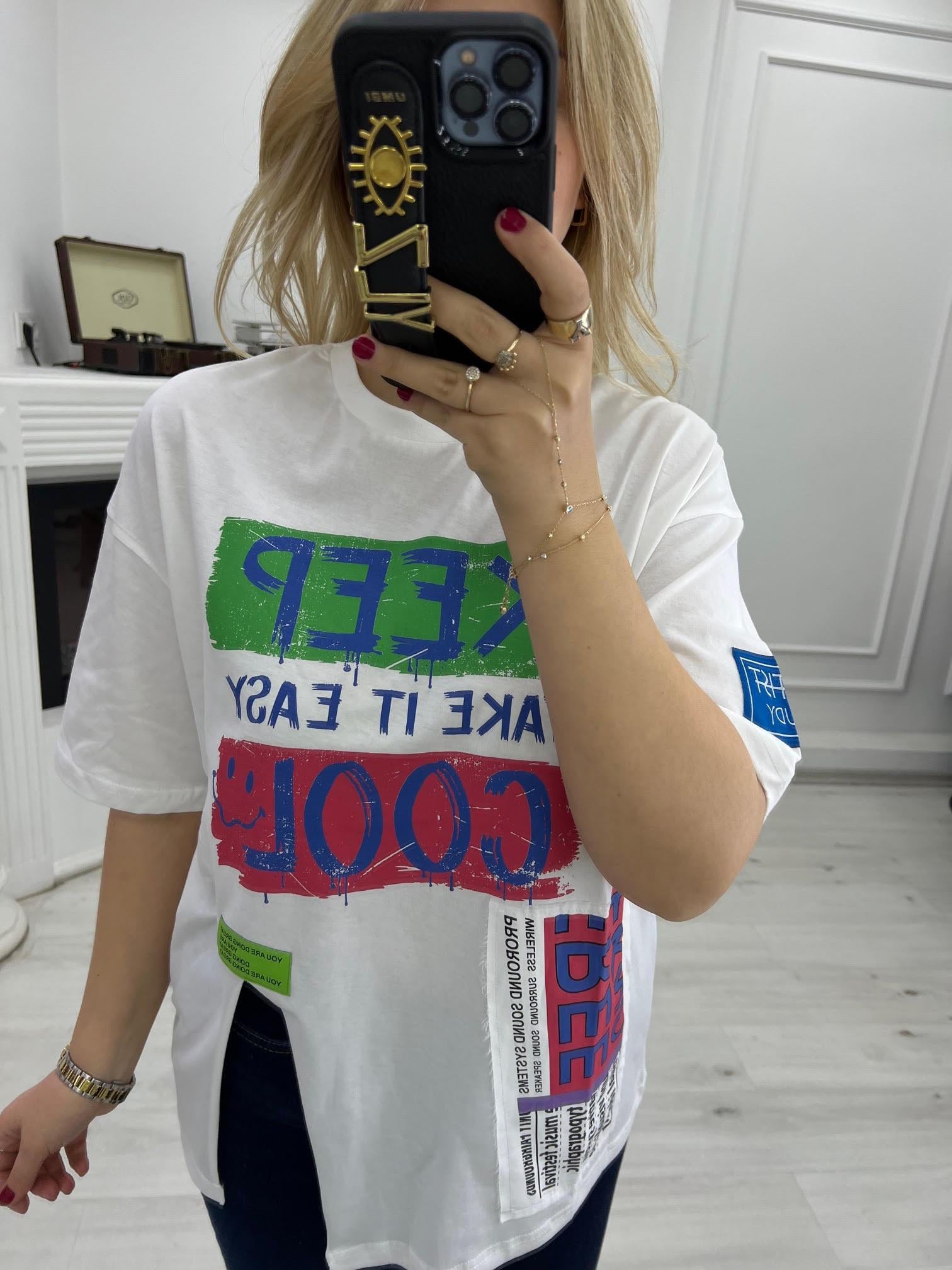 0230 Baskılı Tshirt EKRU