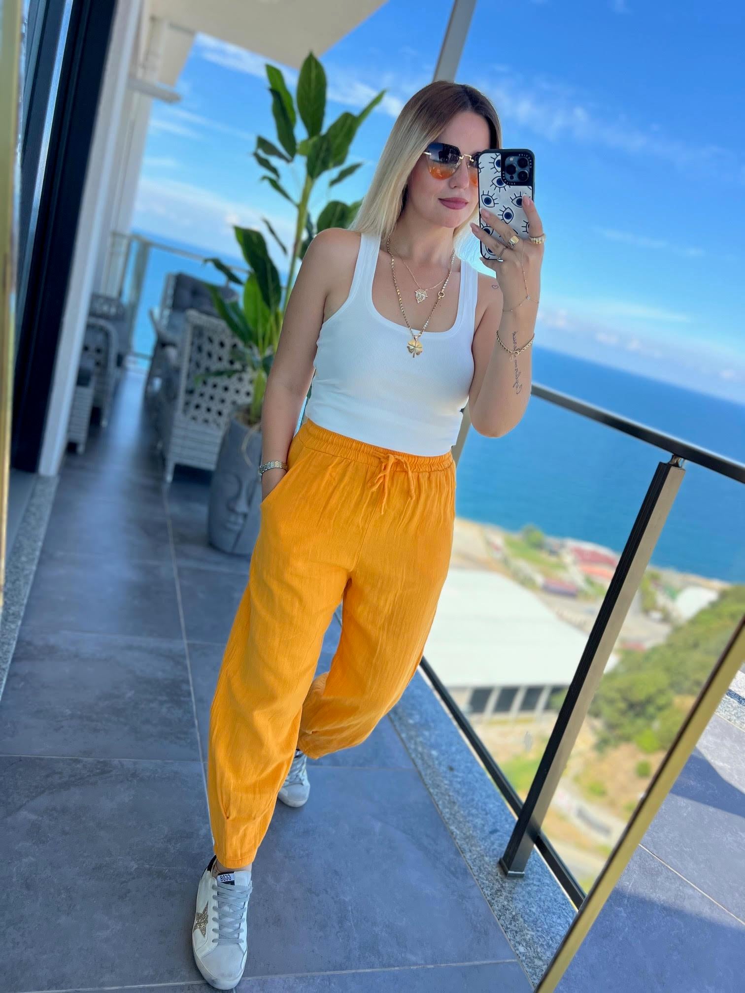 0255 Paçası Pilili Pantalon ORANGE