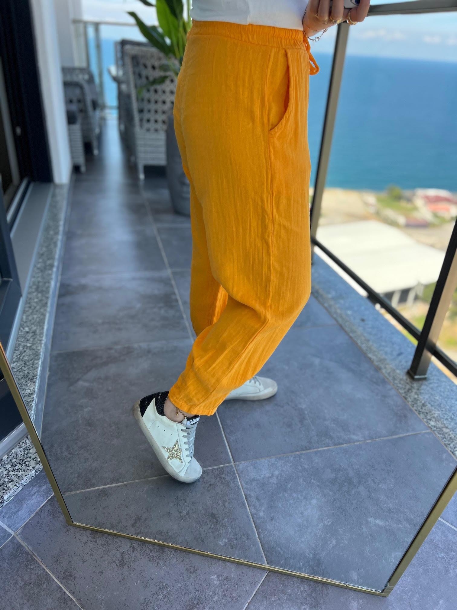 0255 Paçası Pilili Pantalon ORANGE