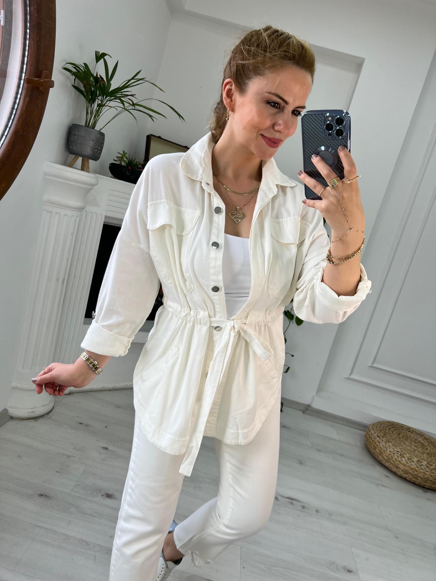 0259 Gabardin Ceket BEYAZ