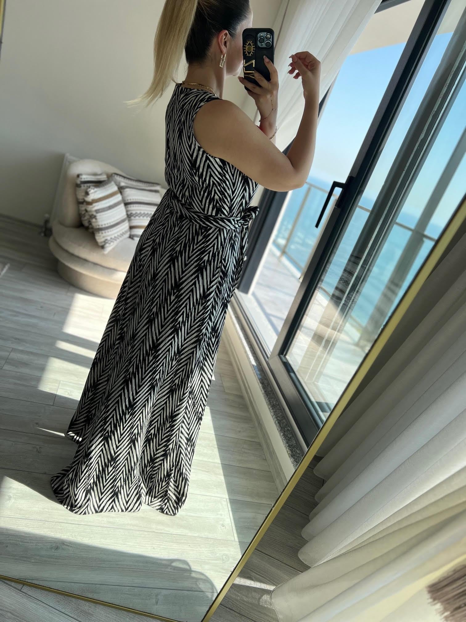 0323 Geniş Paça Tulum BEYAZ ÇİZGİLİ