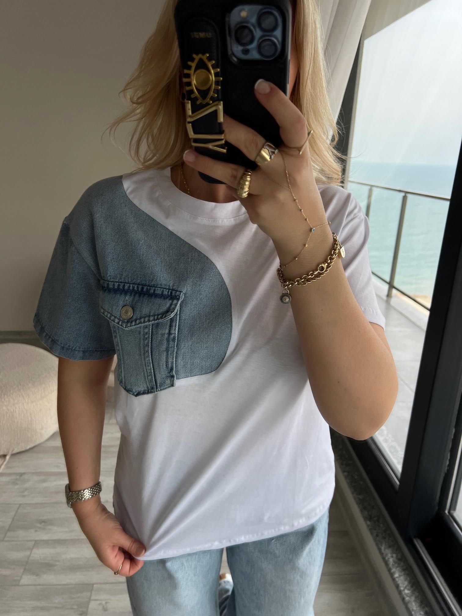 034 Cebi Jean Detaylı Tshirt BEYAZ