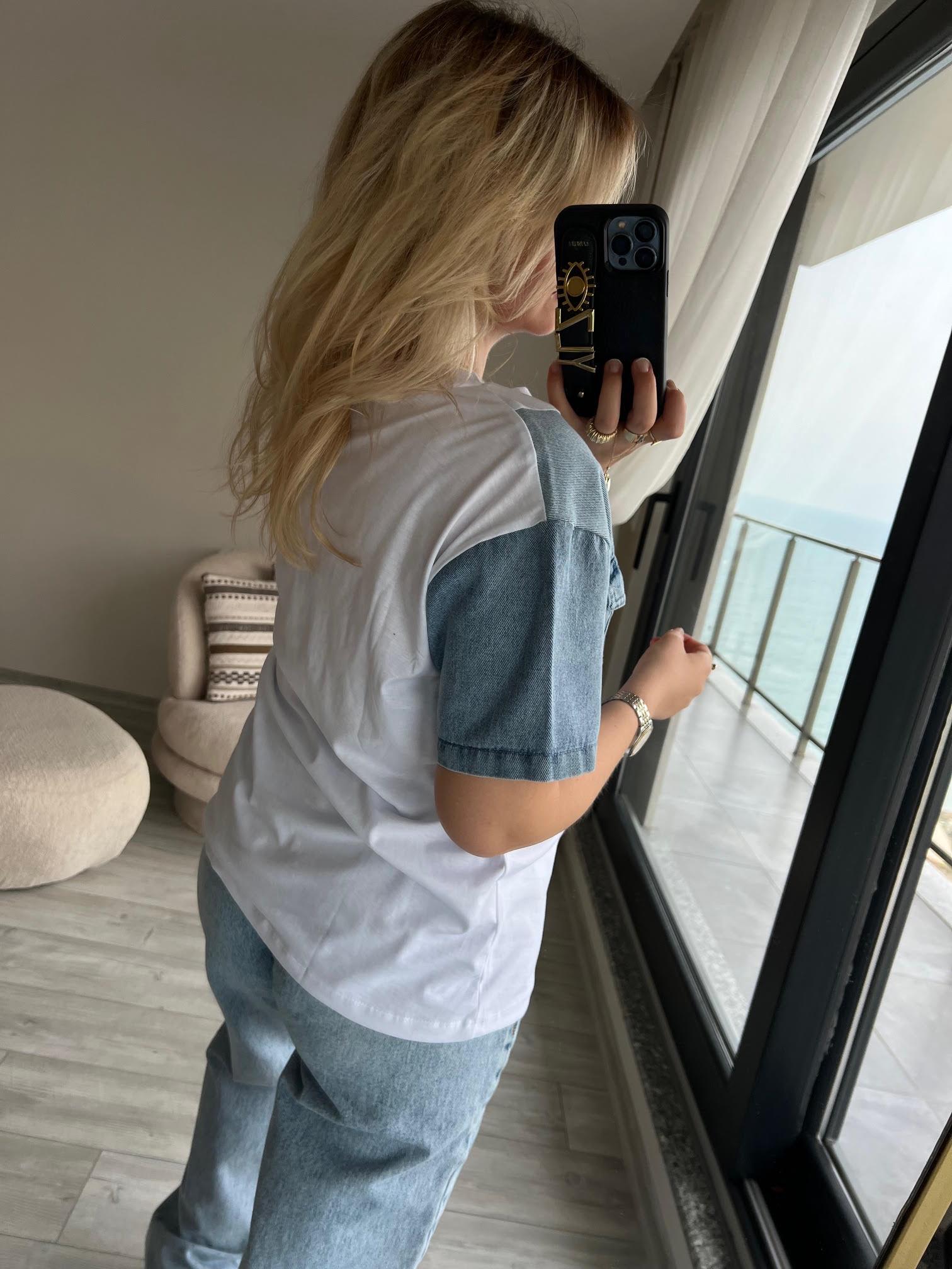 034 Cebi Jean Detaylı Tshirt BEYAZ