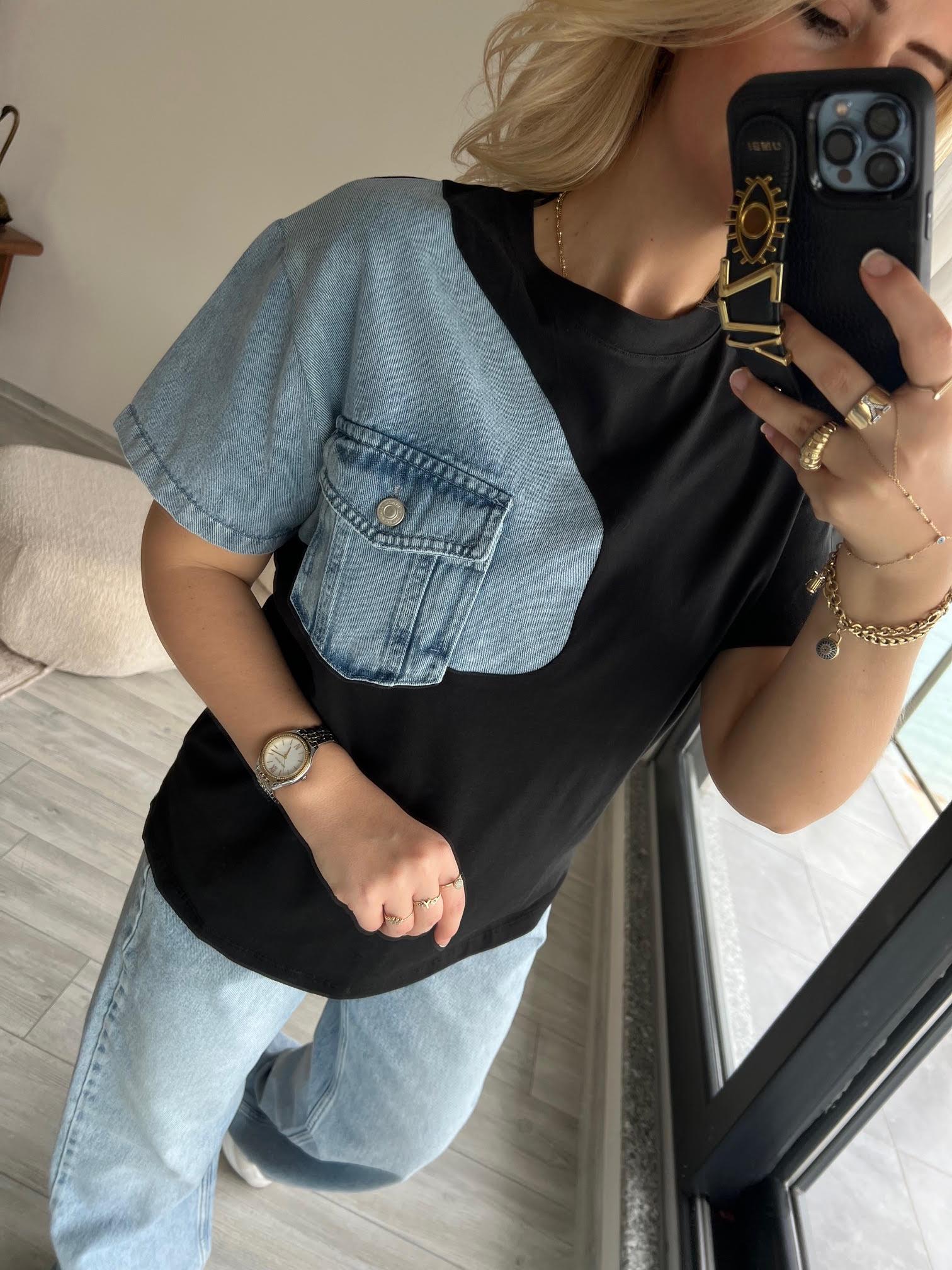 034 Cebi Jean Detaylı Tshirt SİYAH