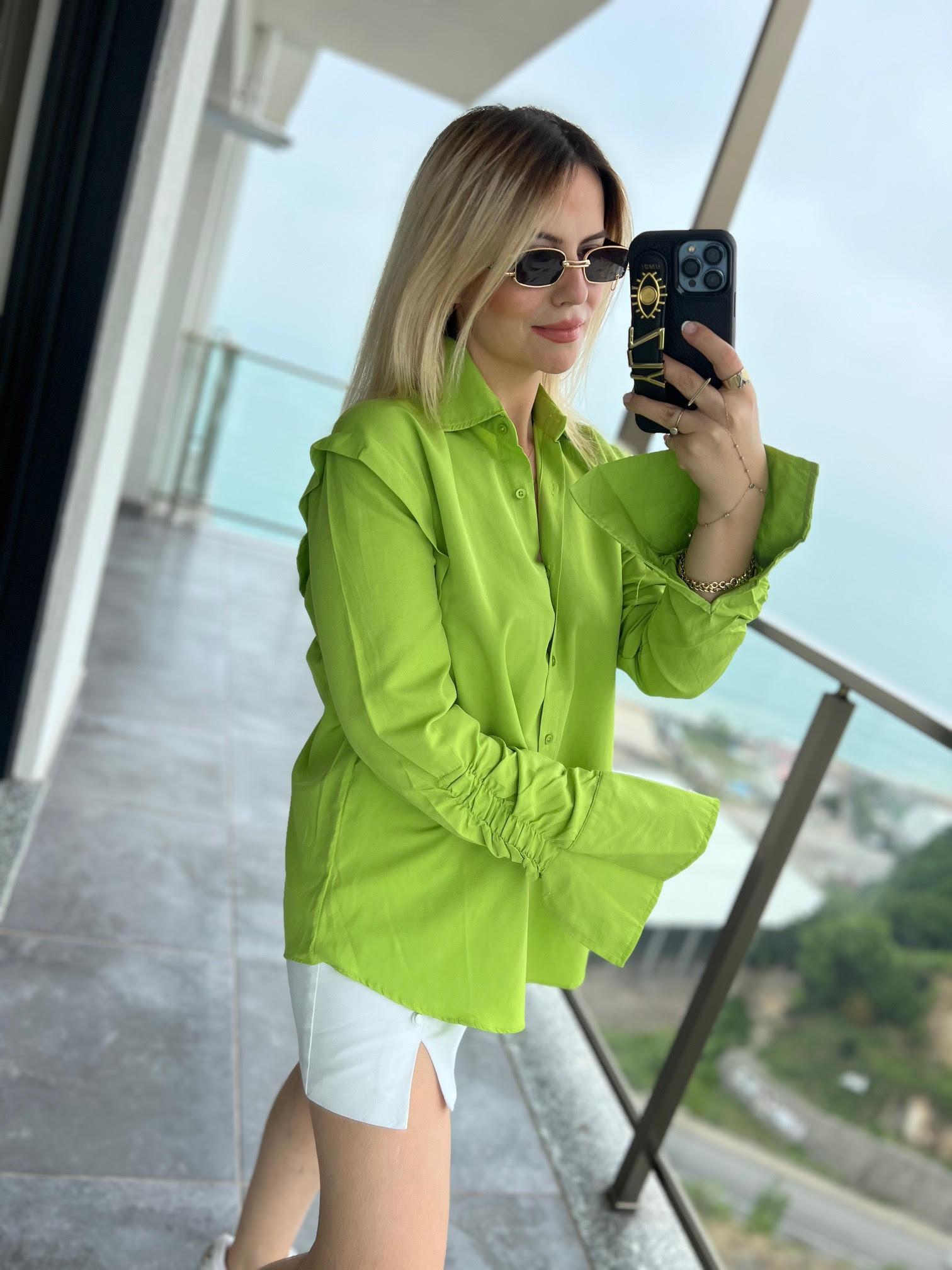 0373 Büzgülü Gömlek FISTIK YEŞİLİ