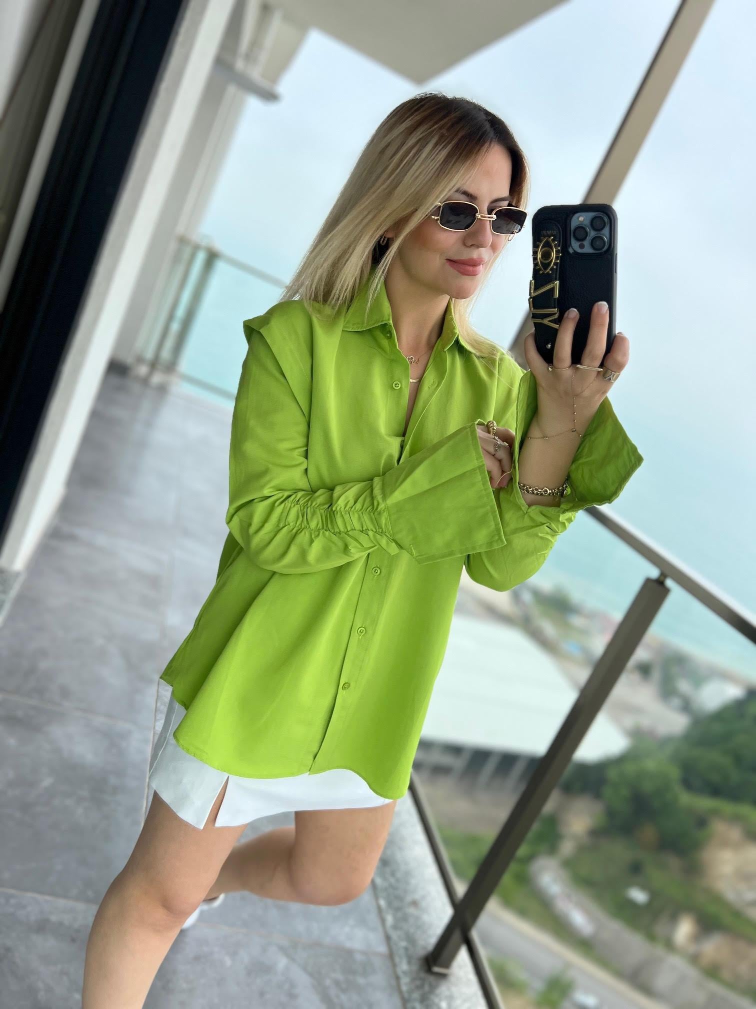 0373 Büzgülü Gömlek FISTIK YEŞİLİ