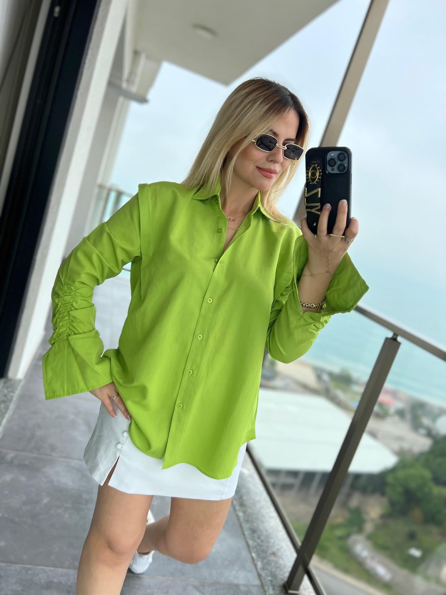 0373 Büzgülü Gömlek FISTIK YEŞİLİ