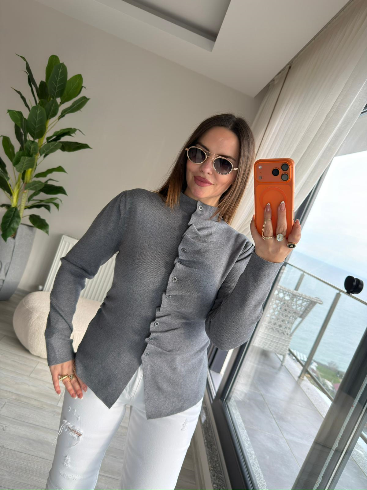 0376 Korspan Önü Fırfırlı Hırka ANTRESİT