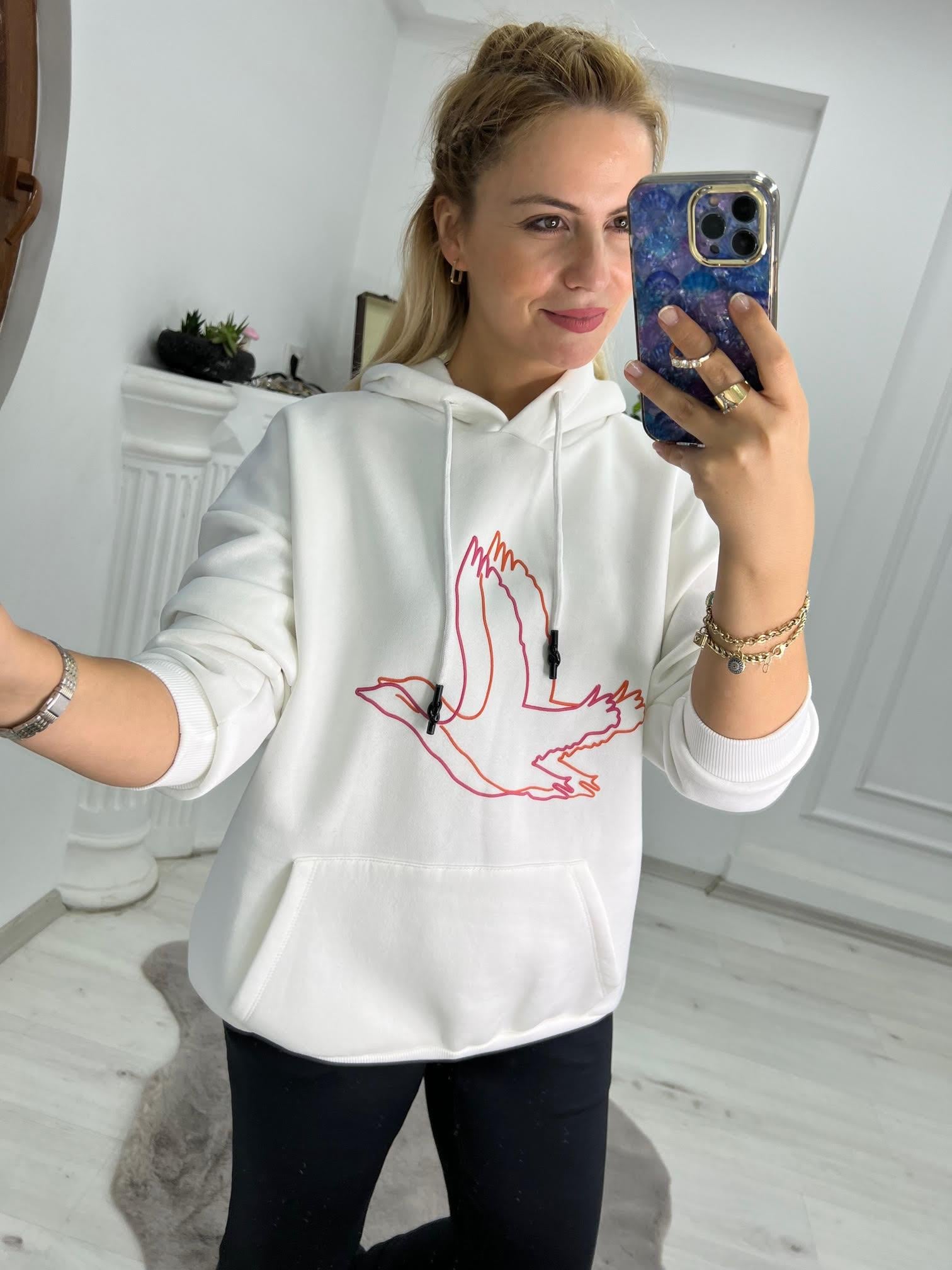 04 Kuş Baskılı Sweat BEYAZ