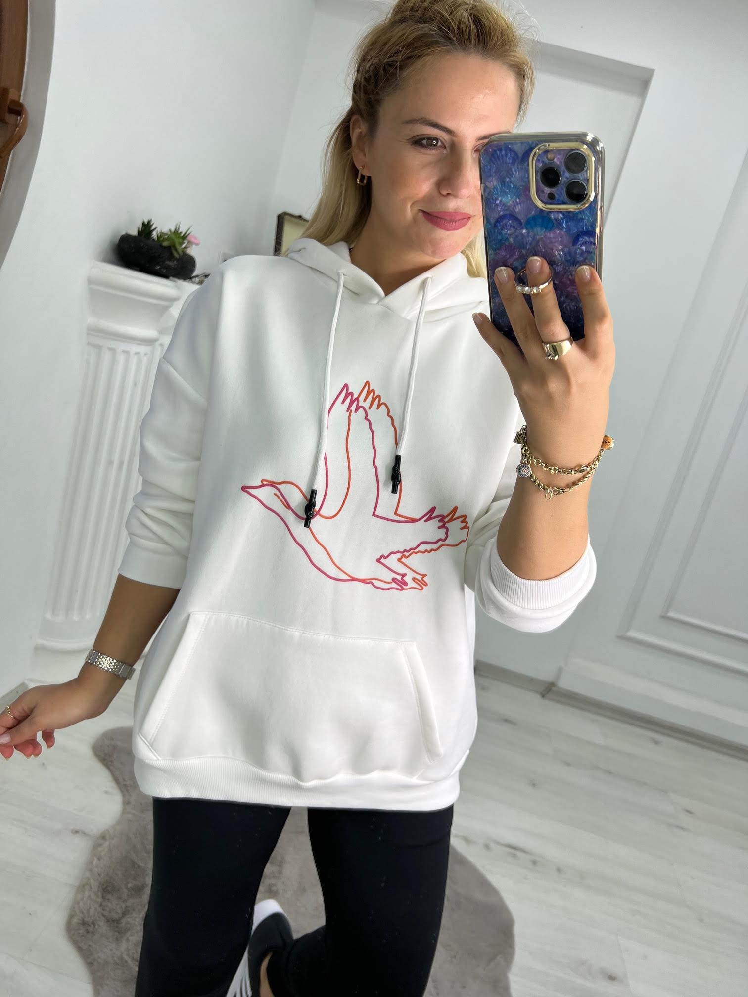04 Kuş Baskılı Sweat BEYAZ