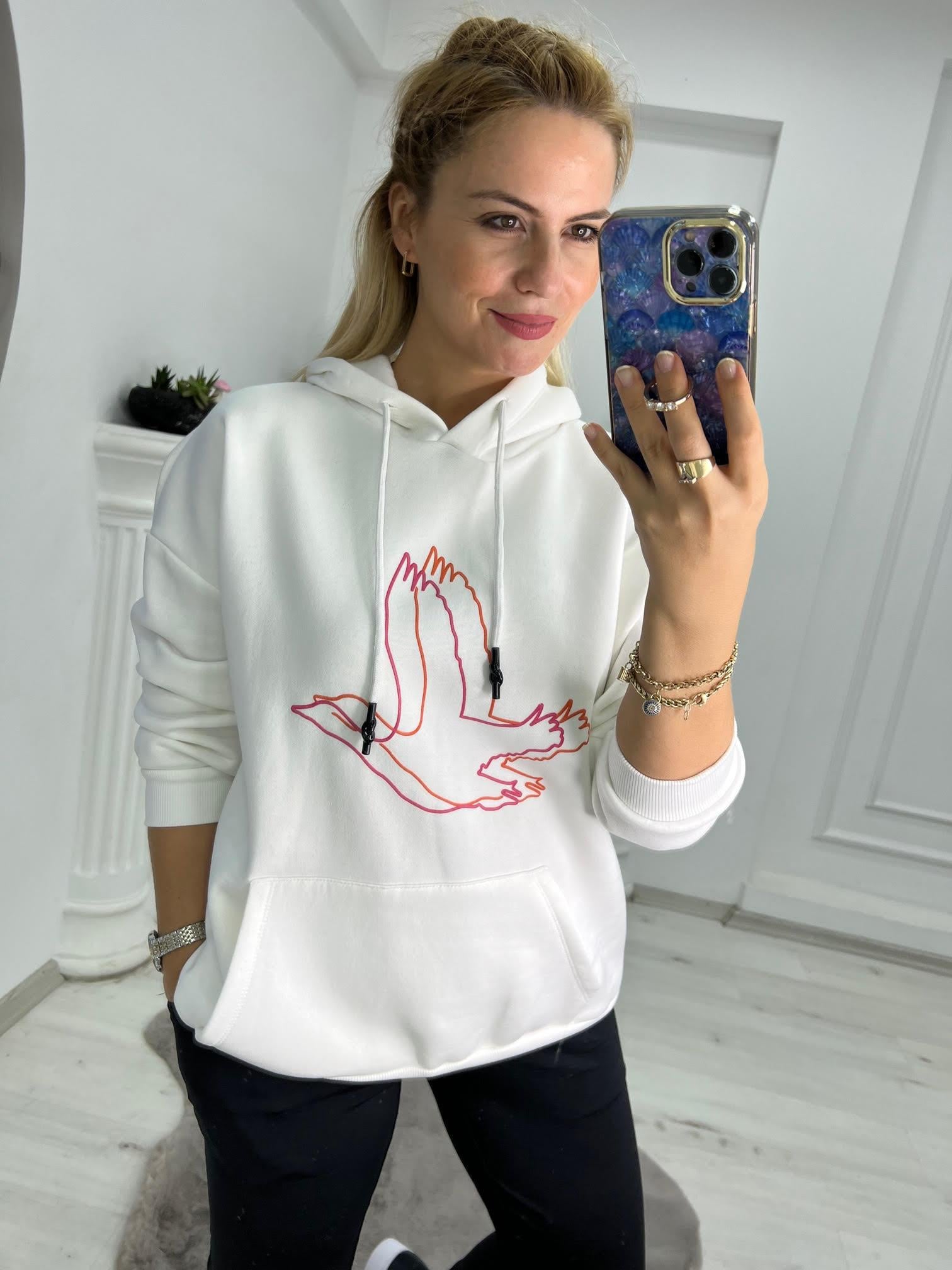 04 Kuş Baskılı Sweat BEYAZ