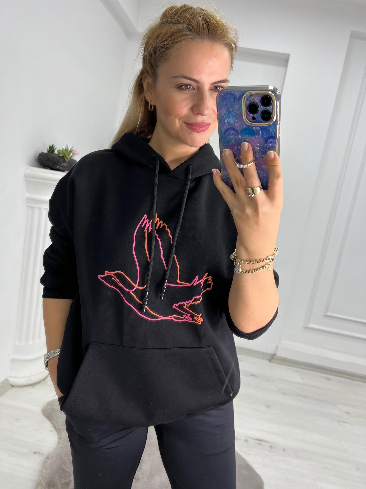 04 Kuş Baskılı Sweat SİYAH