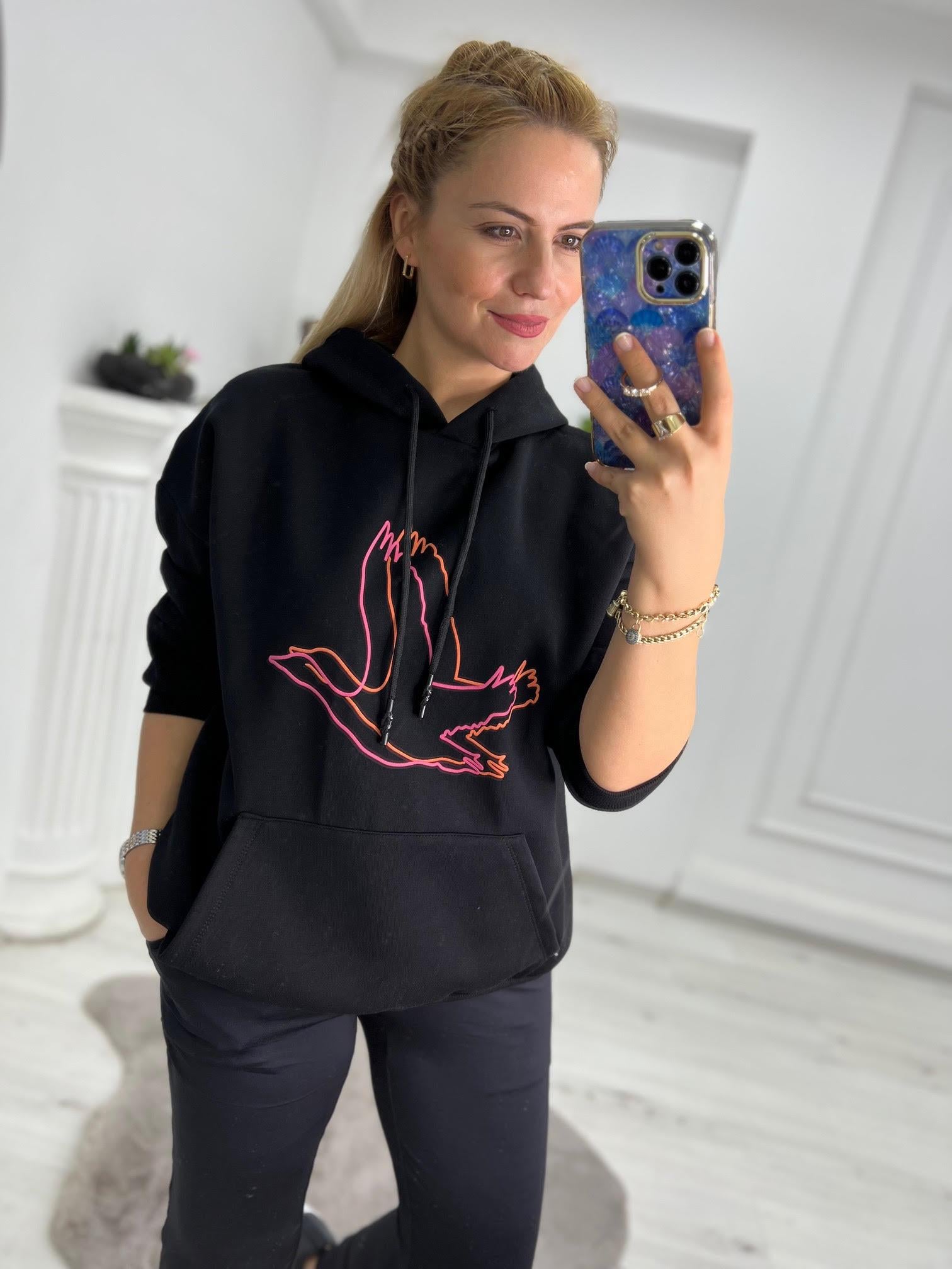 04 Kuş Baskılı Sweat SİYAH