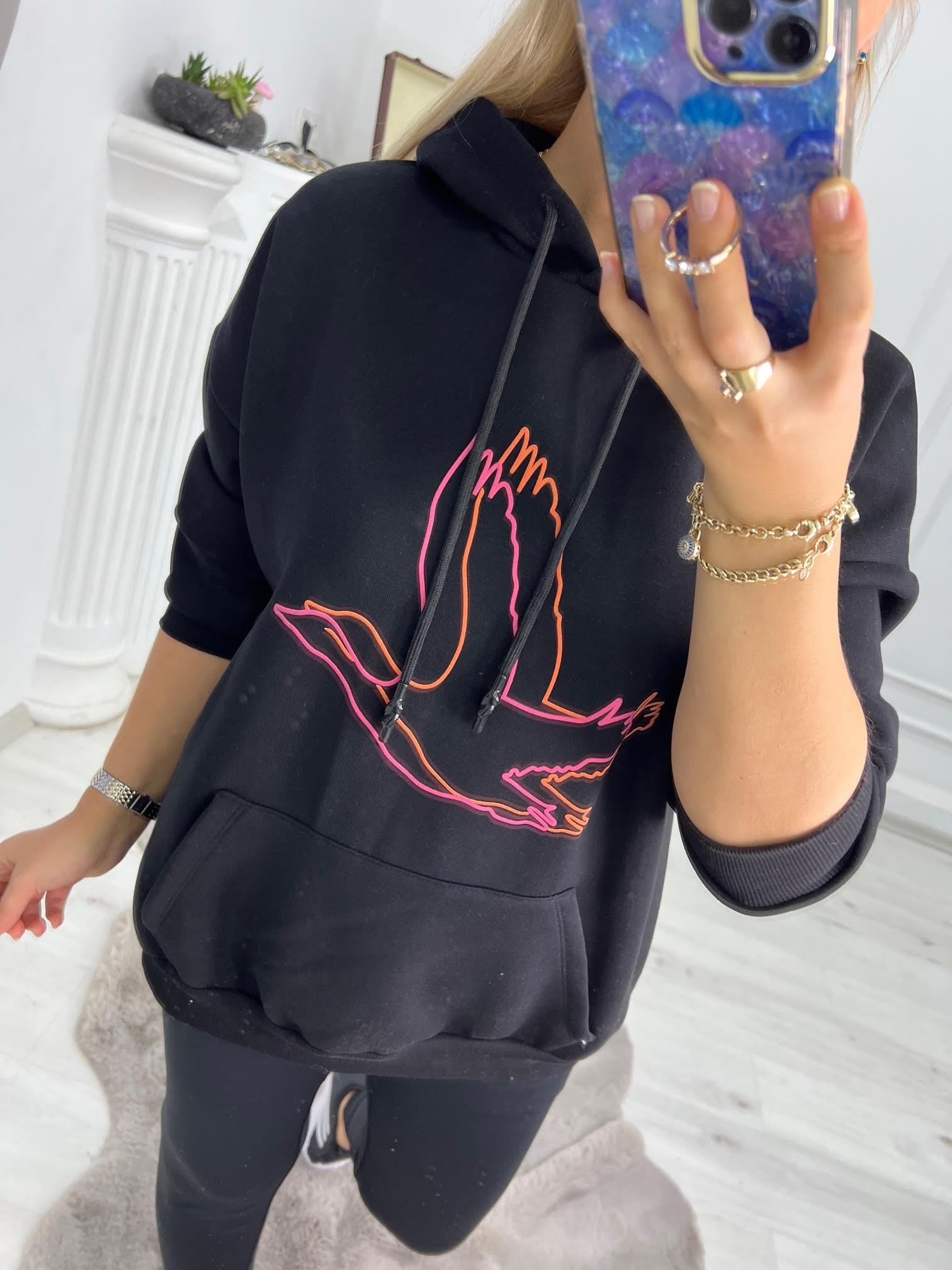 04 Kuş Baskılı Sweat SİYAH