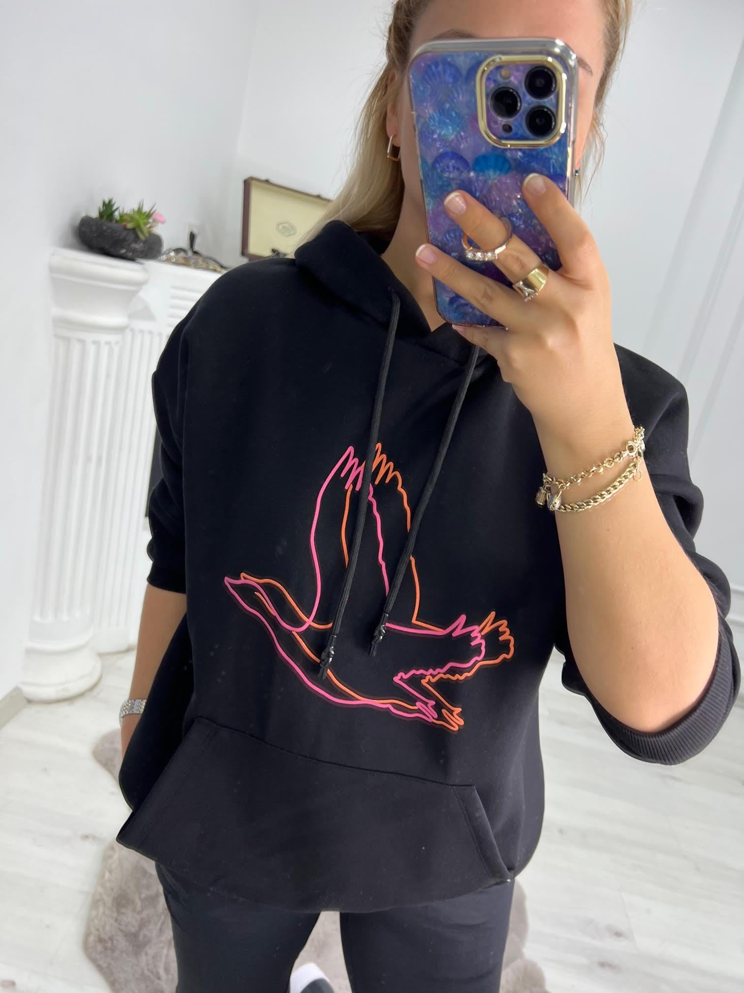 04 Kuş Baskılı Sweat SİYAH