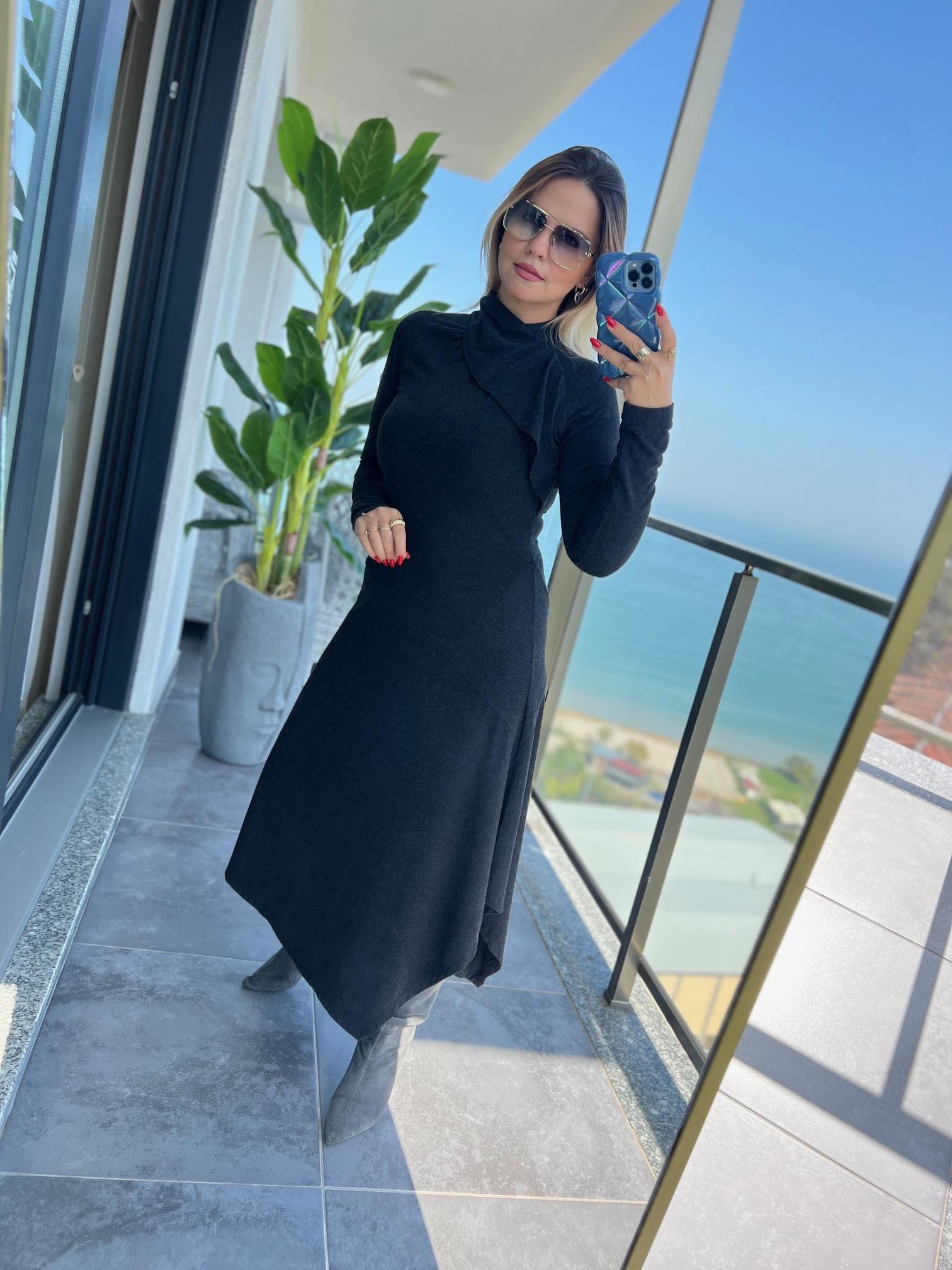 042 Yün Viskon Elbise ANTRESİT