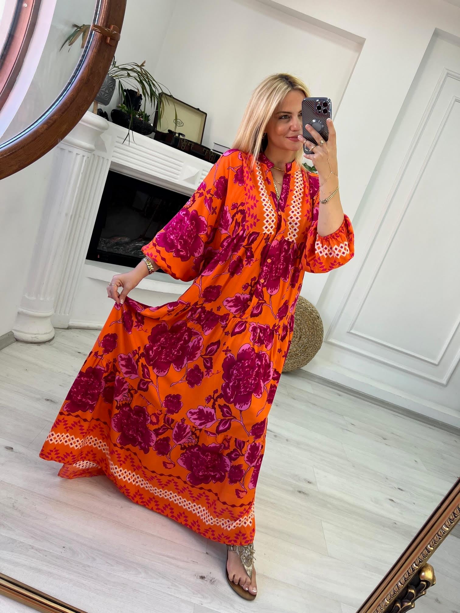 056 Katleya Model Elbise TURUNCU