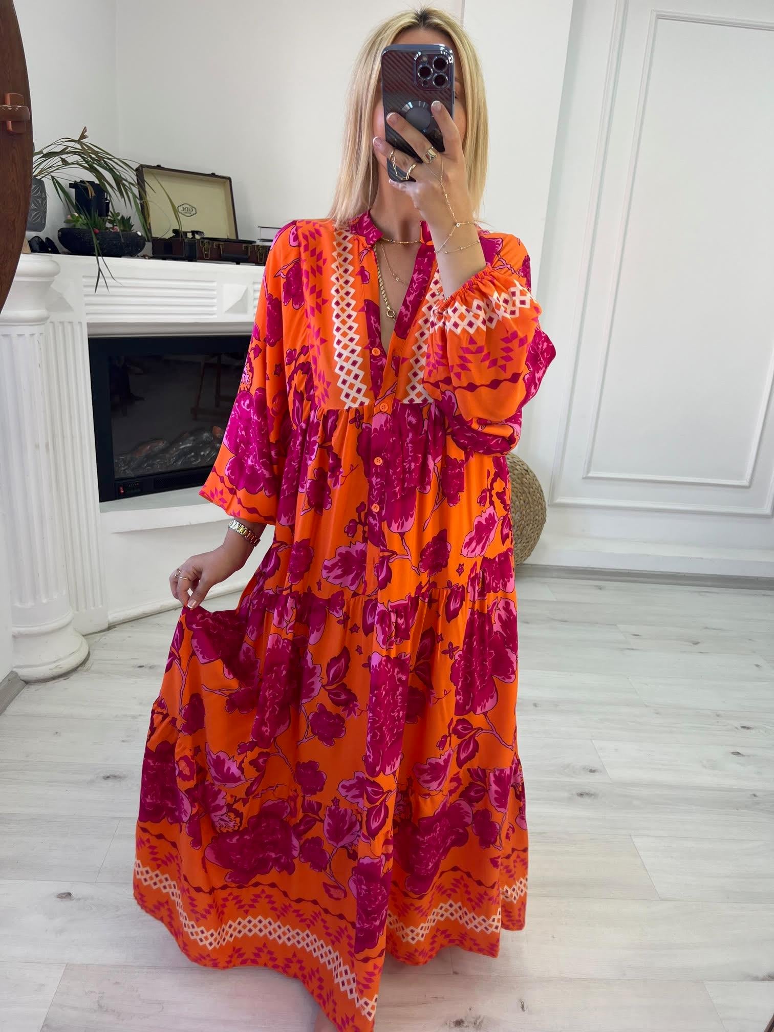 056 Katleya Model Elbise TURUNCU